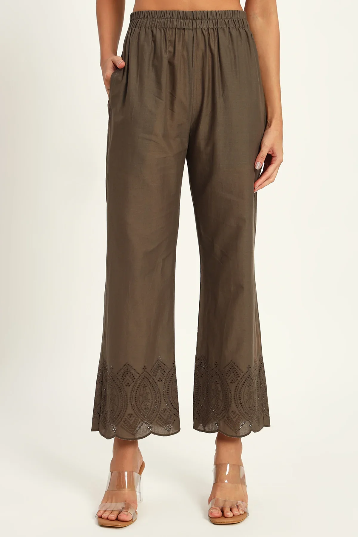 Chikankari Charm Kurta Set, Taupe - Image 6