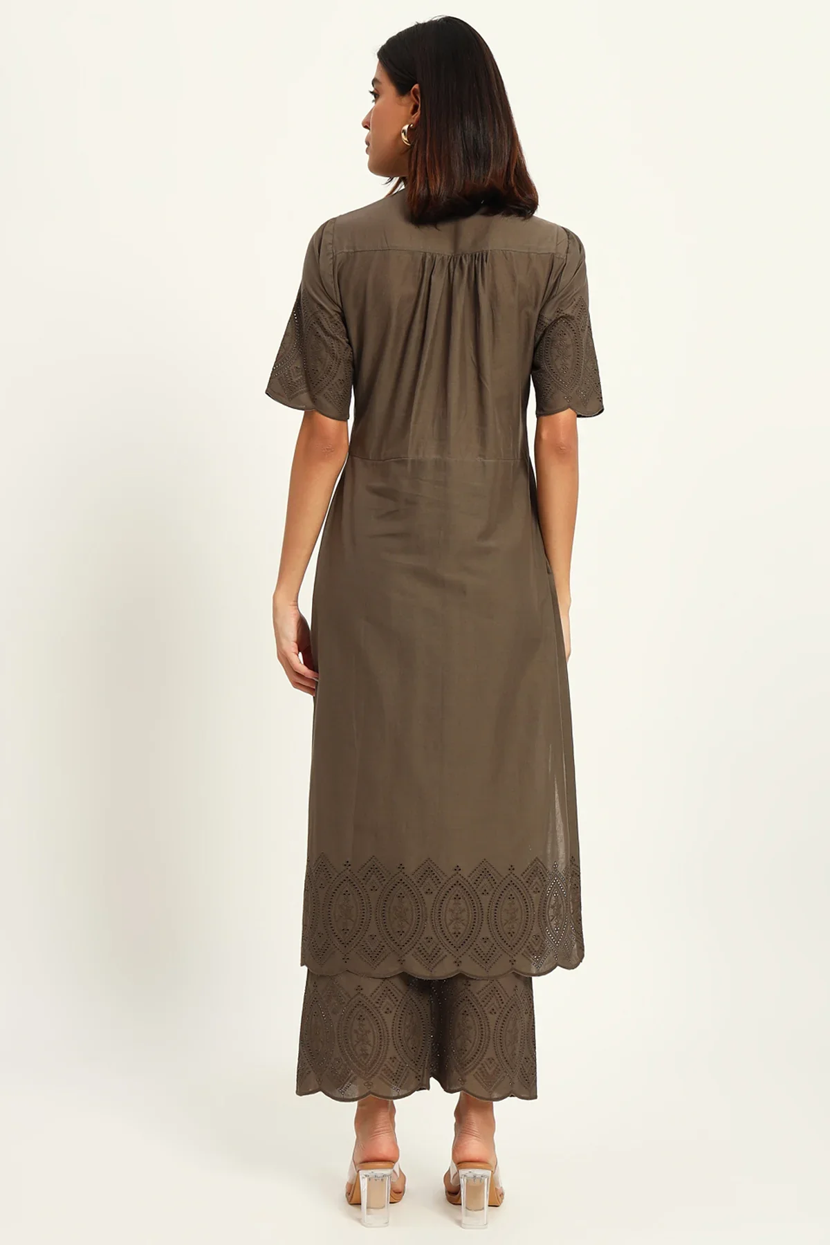 Chikankari Charm Kurta Set, Taupe - Image 7