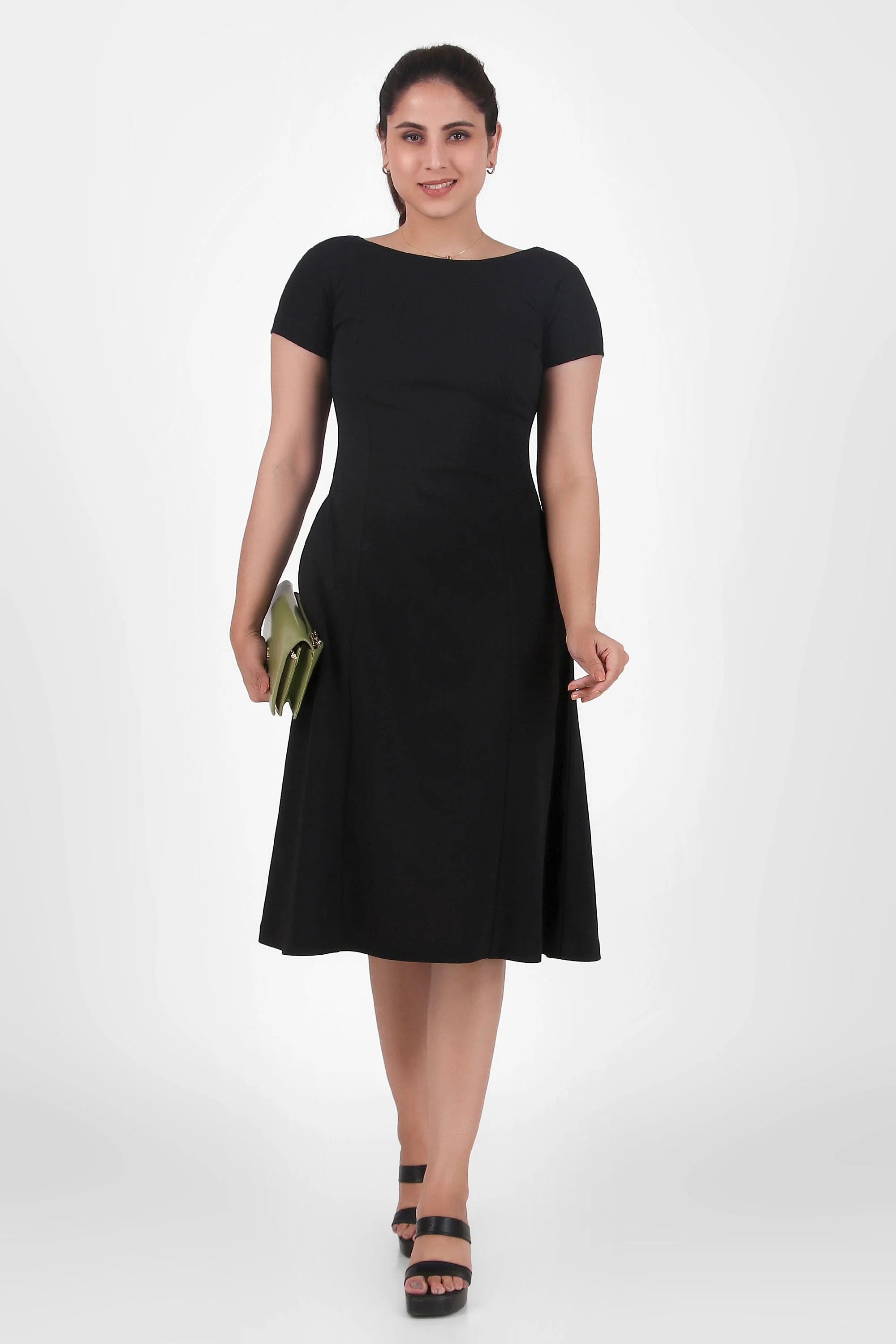 Classic Comfort A-line Dress, Black - Image 3