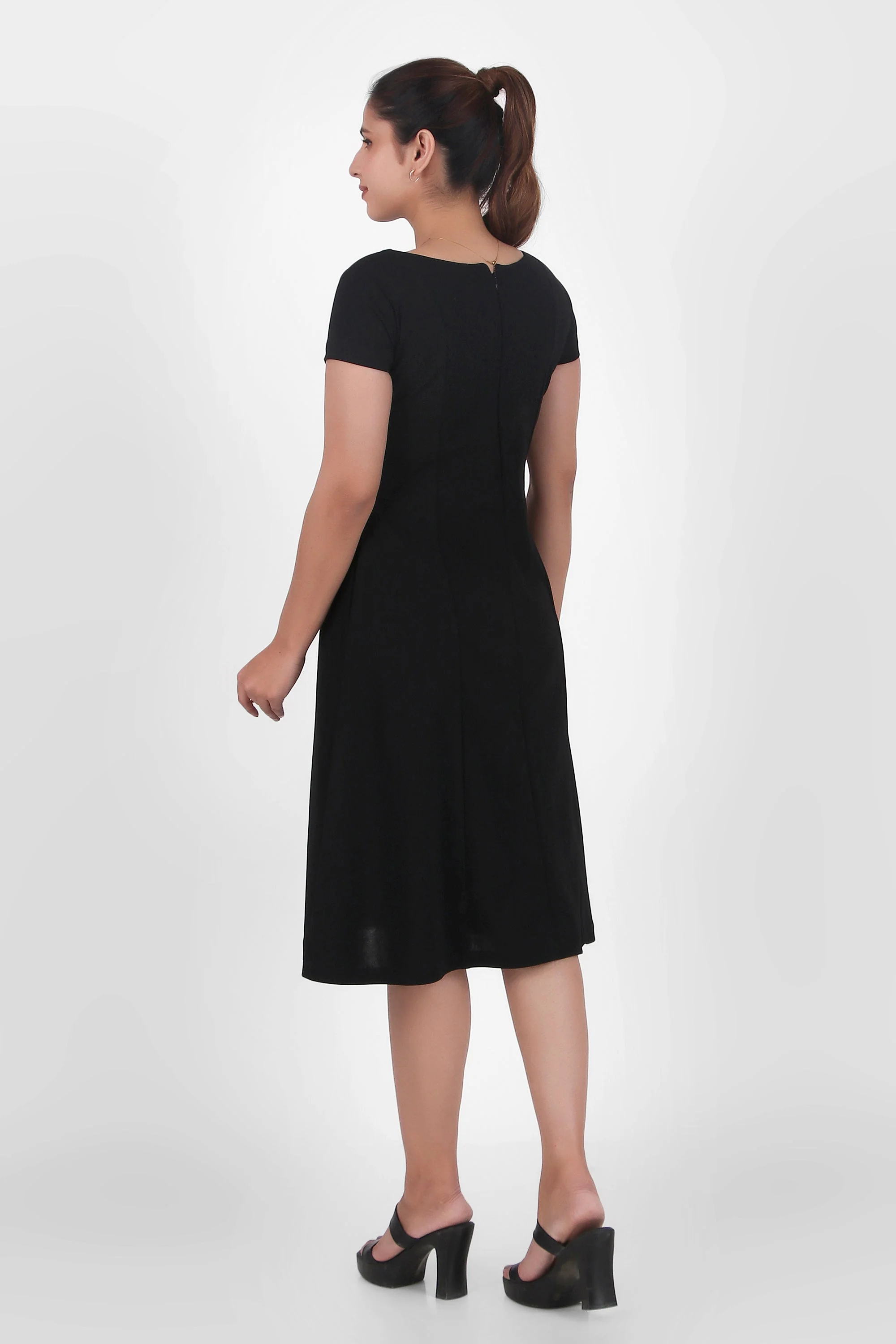 Classic Comfort A-line Dress, Black - Image 4