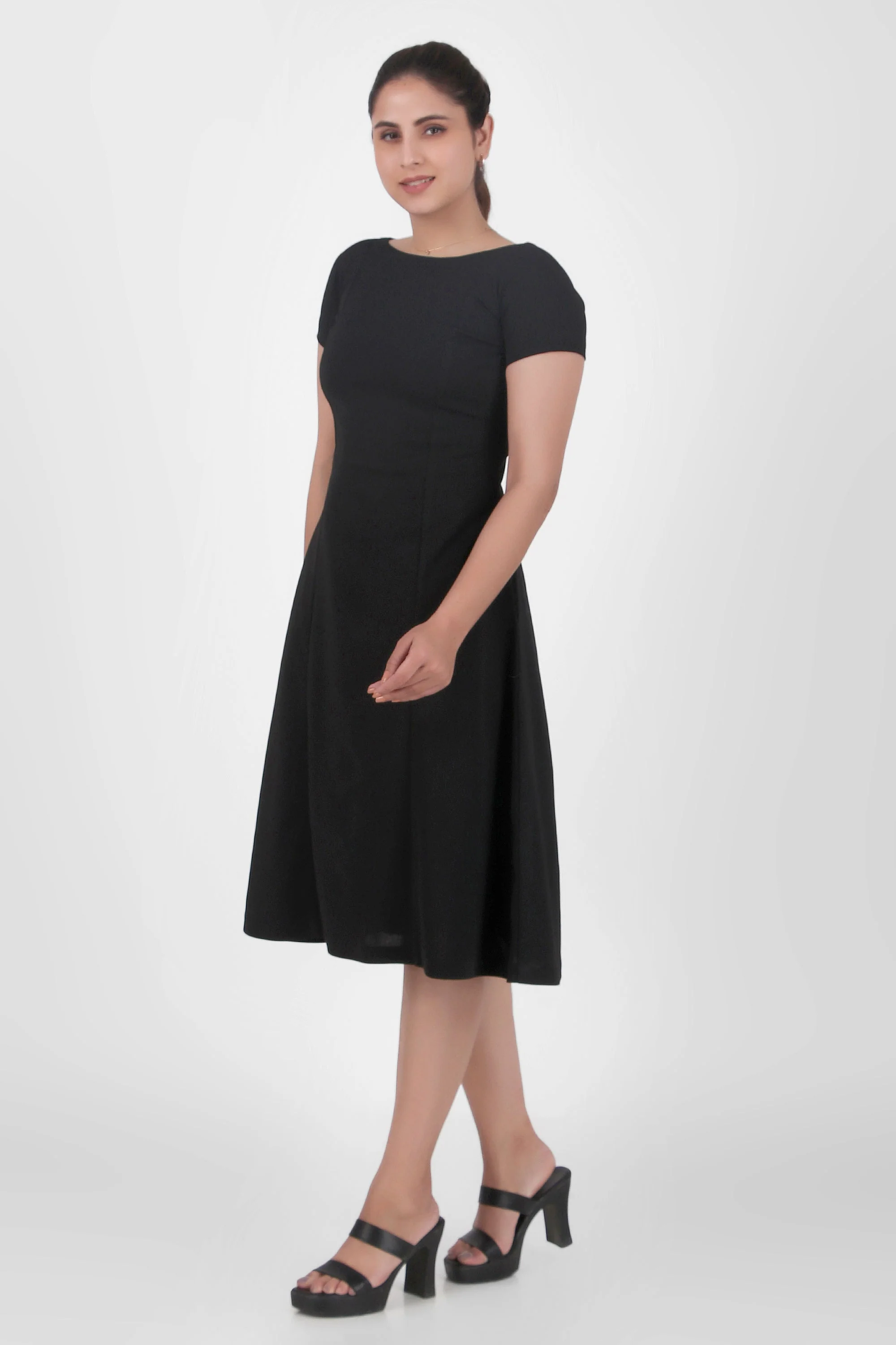 Classic Comfort A-line Dress, Black - Image 6
