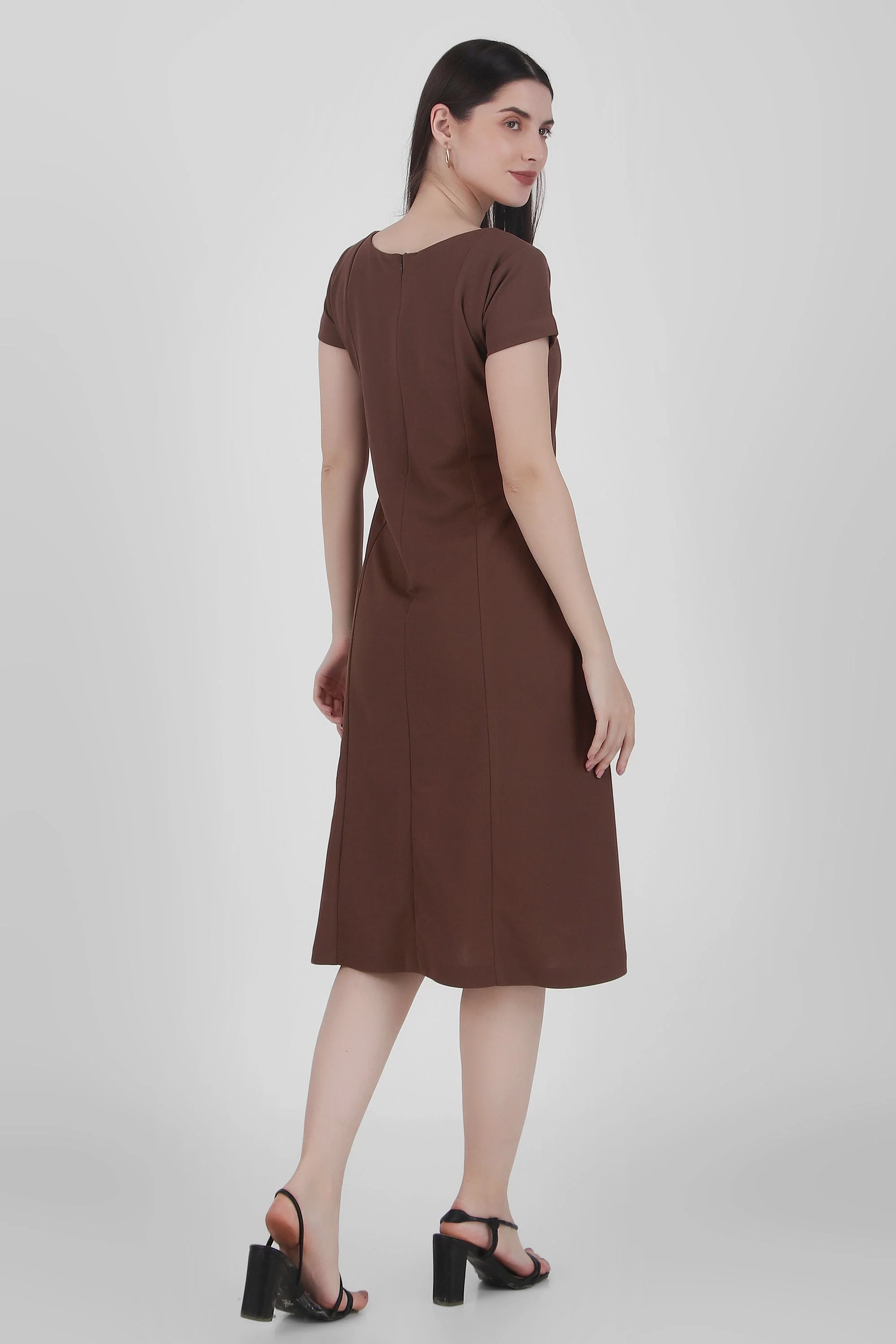 Classic Comfort A-line Dress, Brown - Image 4