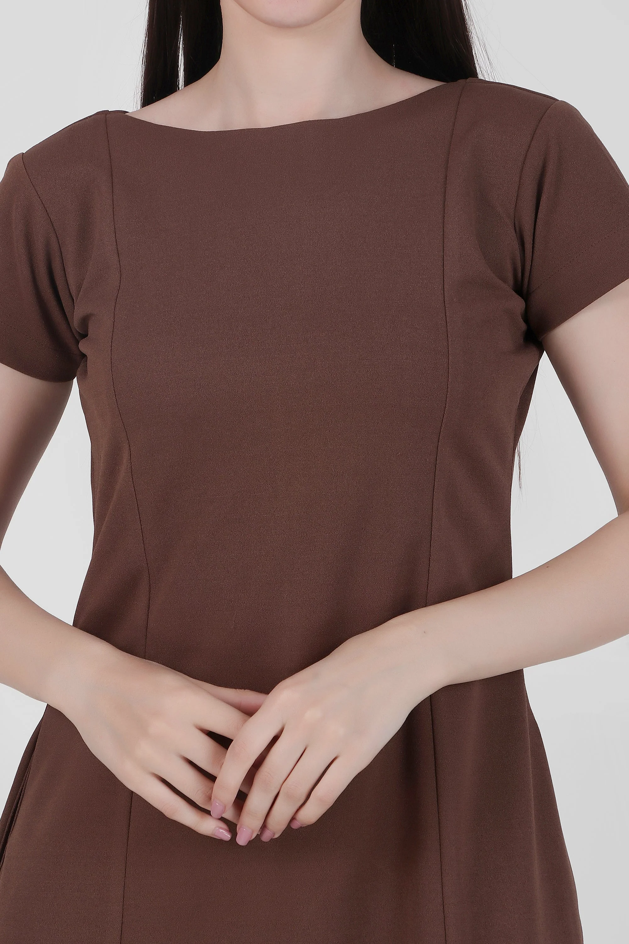 Classic Comfort A-line Dress, Brown - Image 5