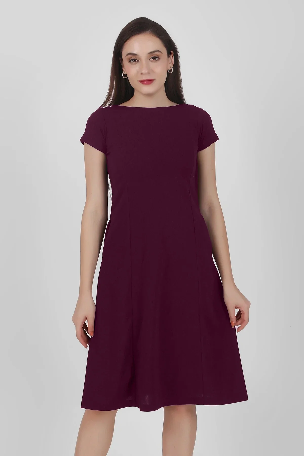 Classic Comfort A-line Dress, Plum - Image 3