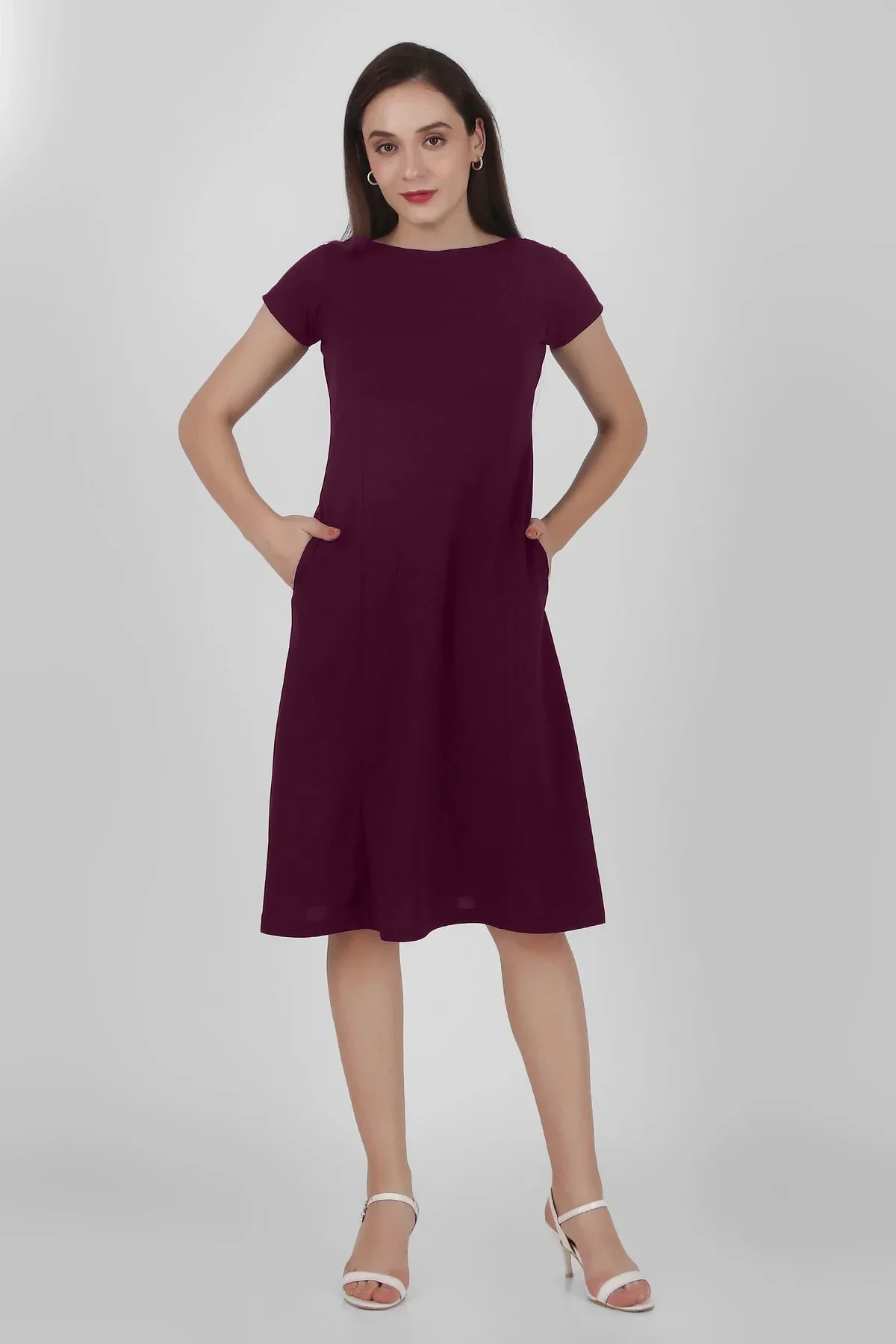 Classic Comfort A-line Dress, Plum - Image 4