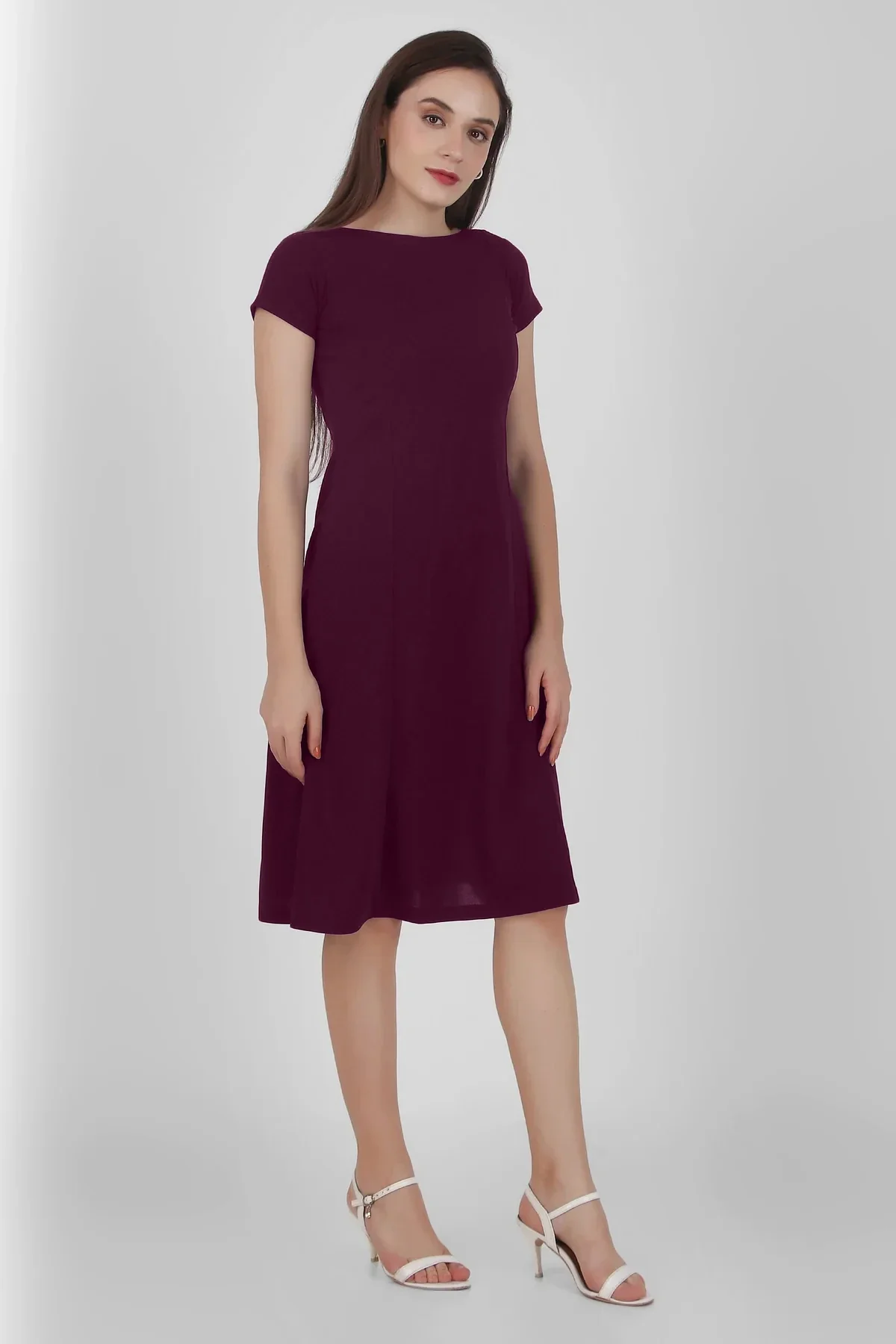 Classic Comfort A-line Dress, Plum - Image 5