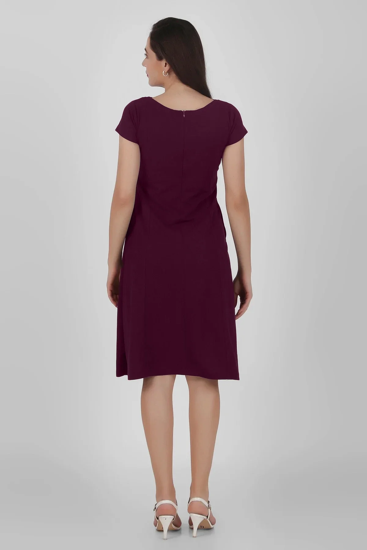 Classic Comfort A-line Dress, Plum - Image 6