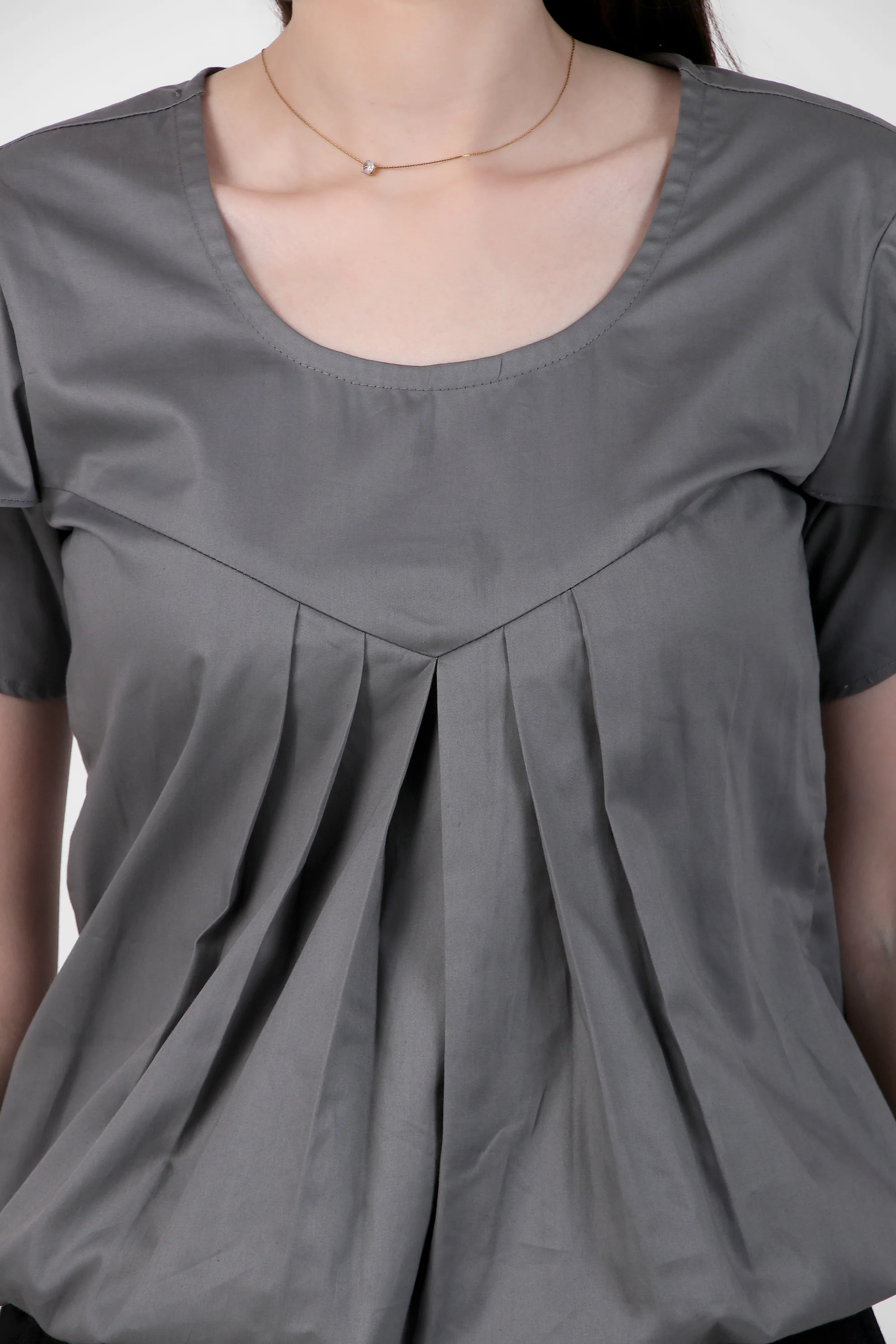 Classic Tulip Sleeves Cotton Top, Dark Gray - Image 7