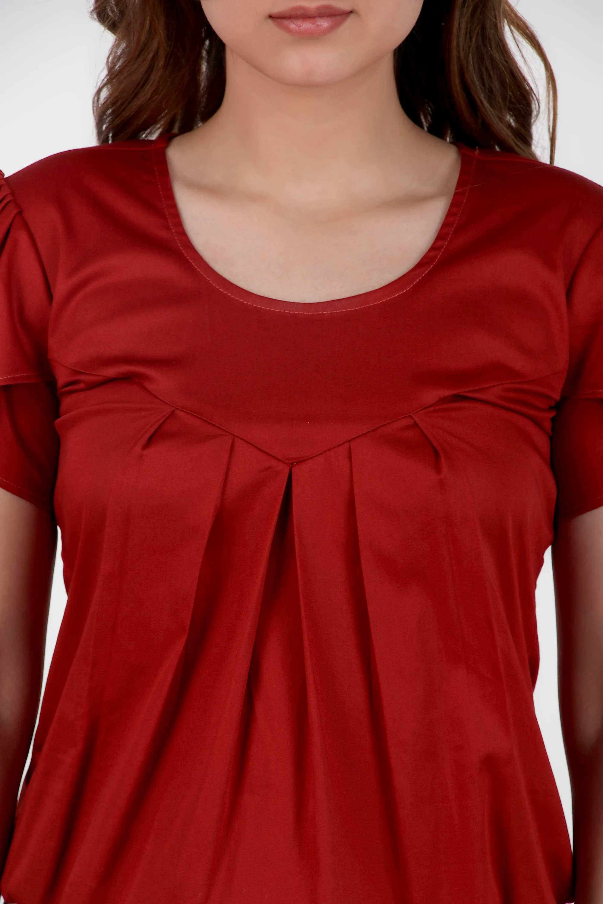 Classic Tulip Sleeves Cotton Top, Maroon - Image 6