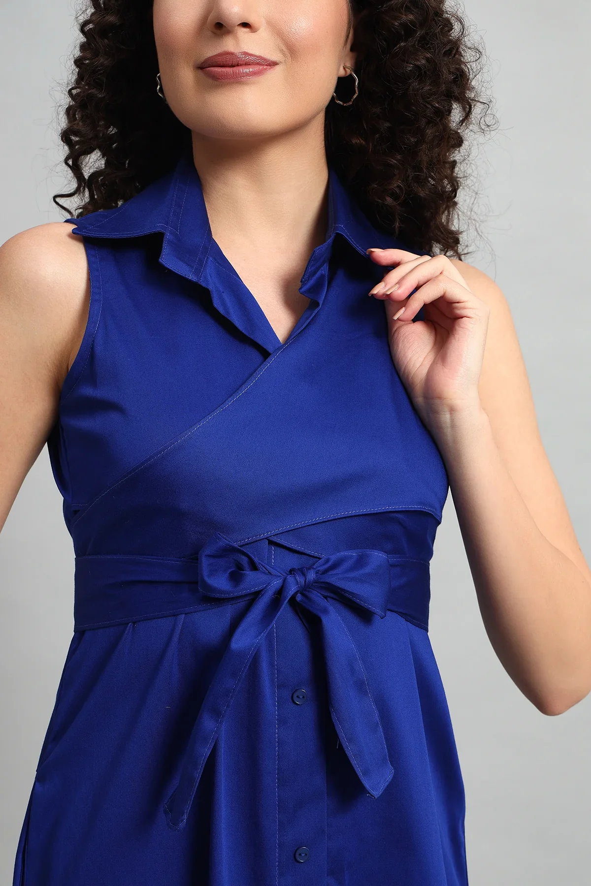 Cobalt Charm A-Line Wrap Dress - Image 3