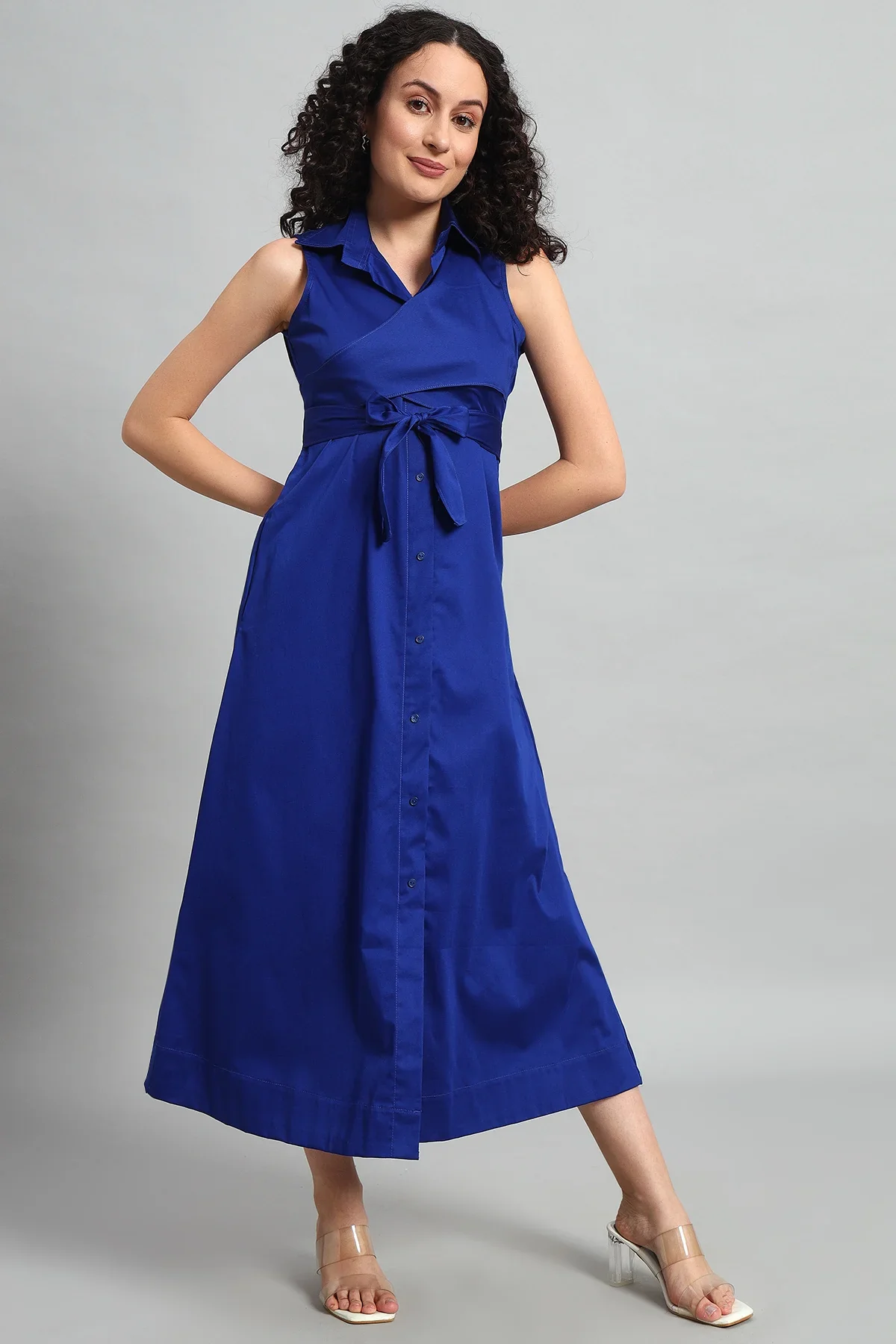 Cobalt Charm A-Line Wrap Dress - Image 4