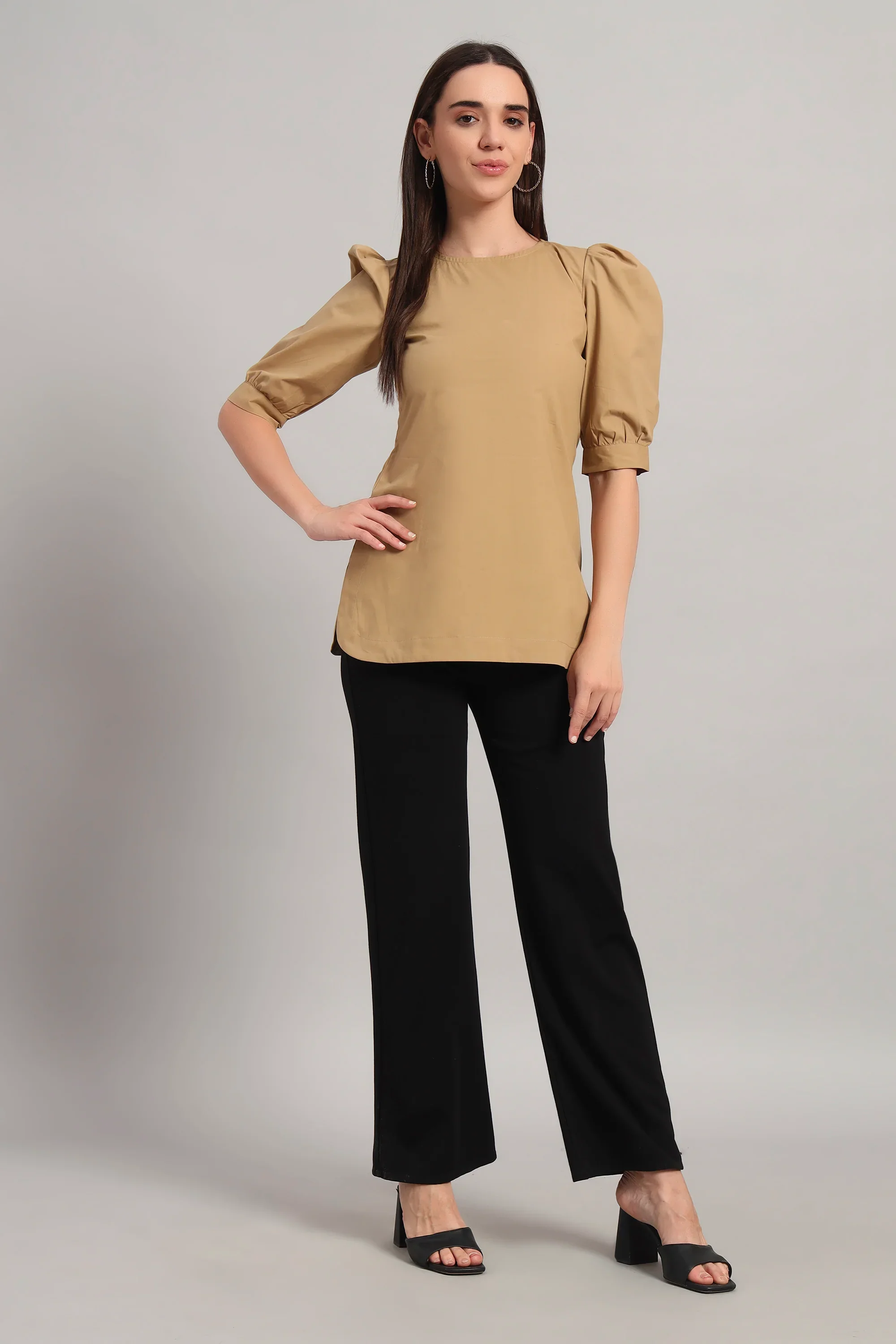Comfy Khaki Round Neck Cotton Top - Image 3
