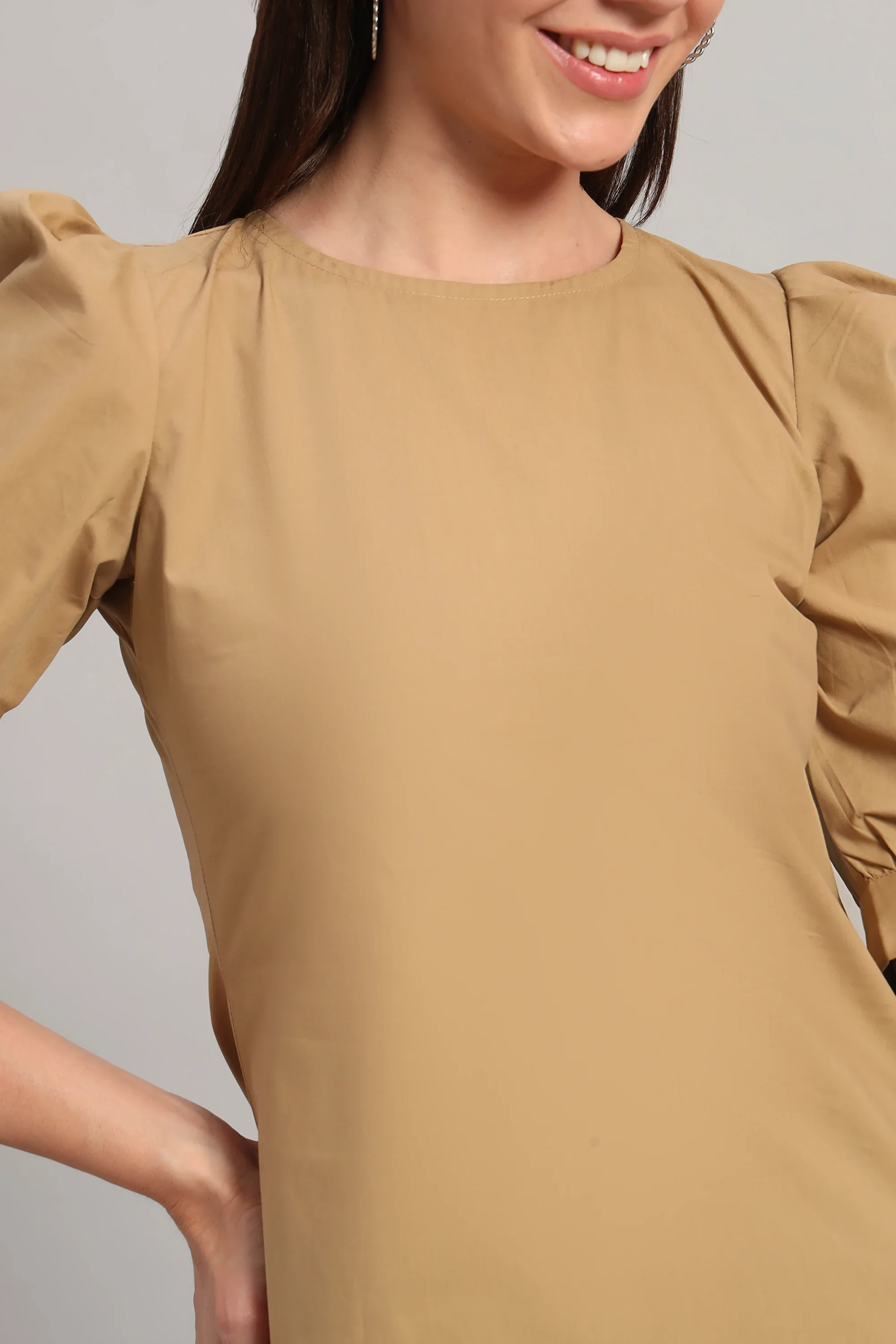 Comfy Khaki Round Neck Cotton Top - Image 6