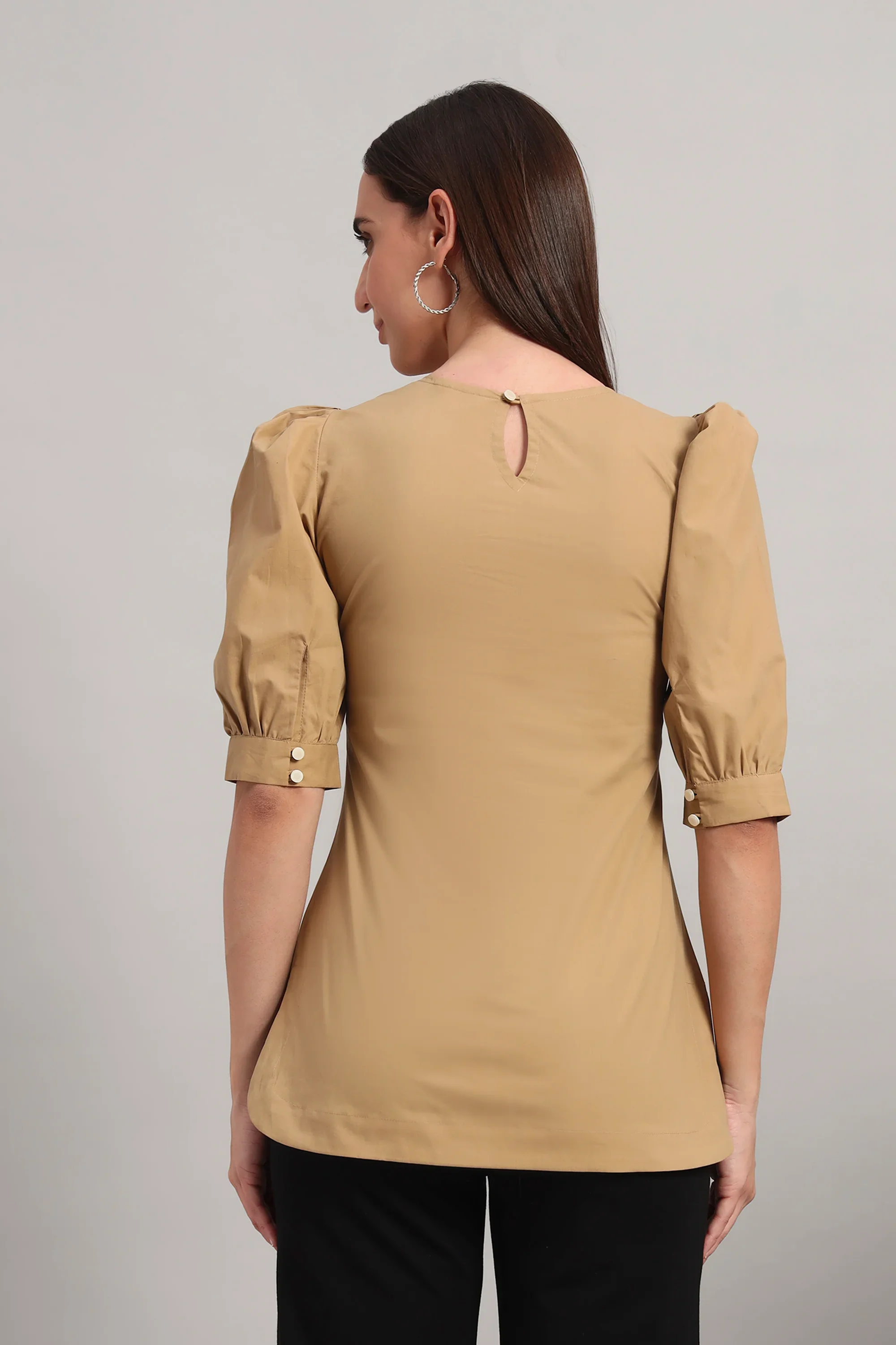 Comfy Khaki Round Neck Cotton Top - Image 7