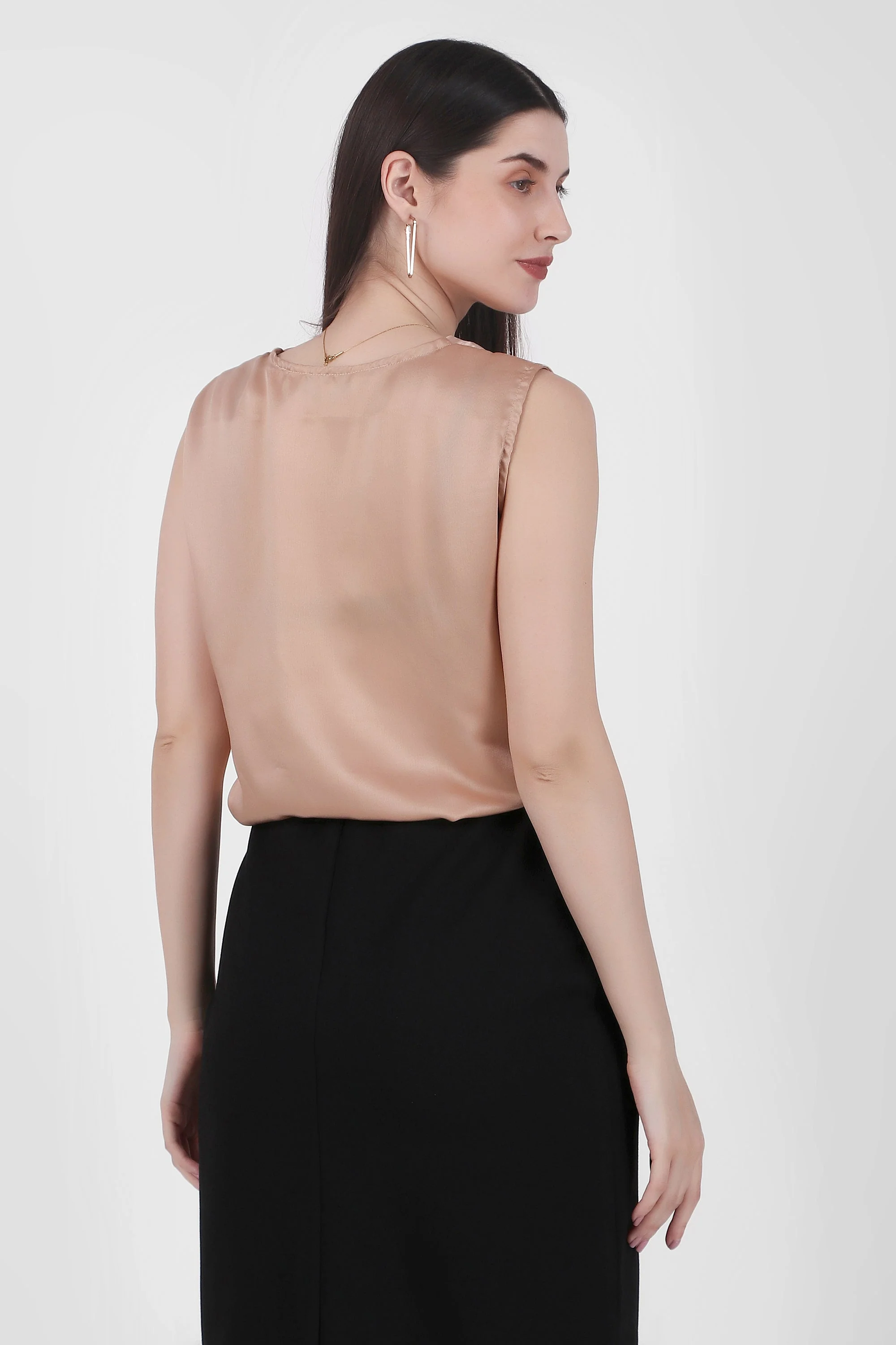 Drapey Cowl Neck Sleevless Top, Hazelnut - Image 3