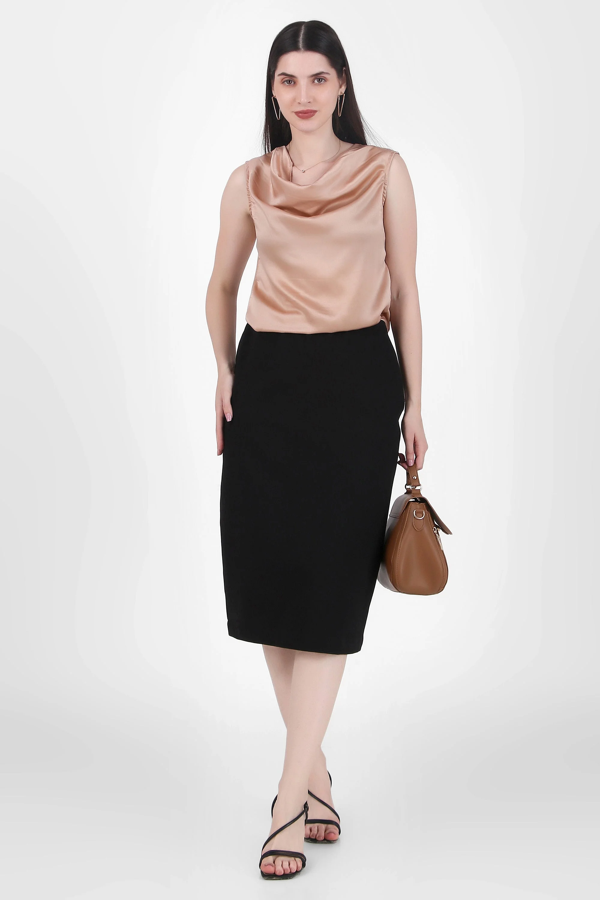 Drapey Cowl Neck Sleevless Top, Hazelnut - Image 4