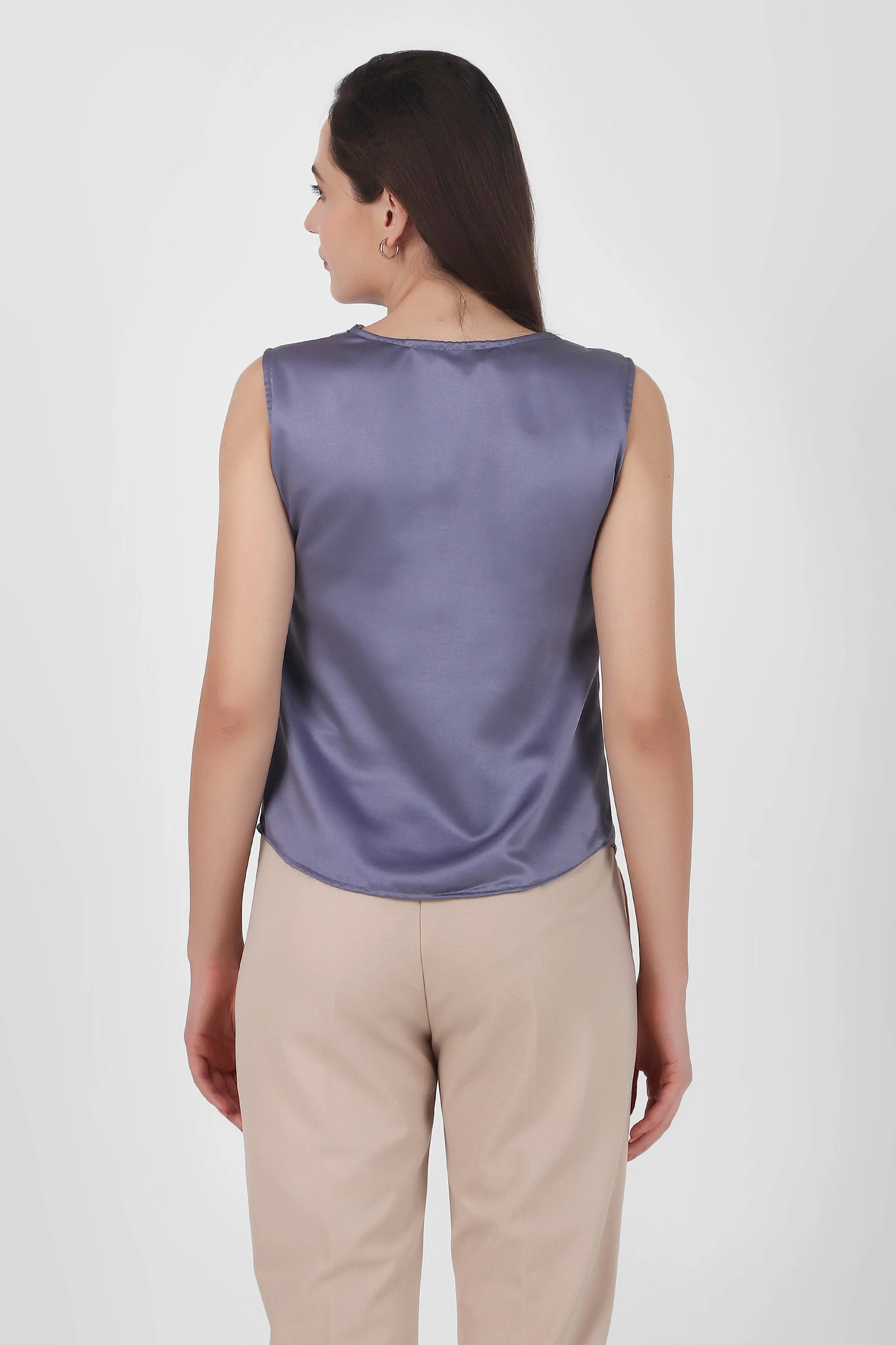 Drapey Cowl Neck Sleevless Top, Lavendar - Image 3