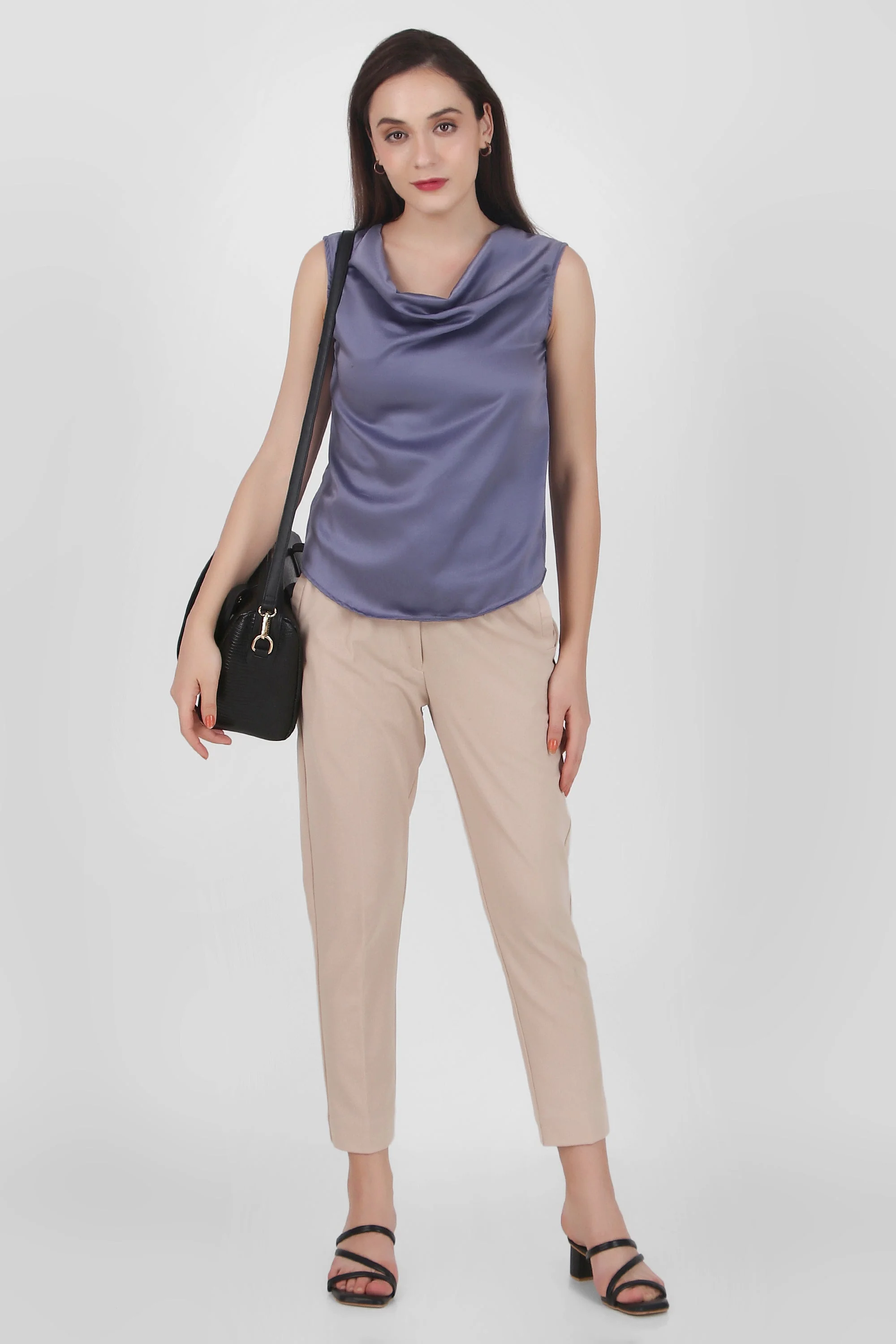 Drapey Cowl Neck Sleevless Top, Lavendar - Image 5
