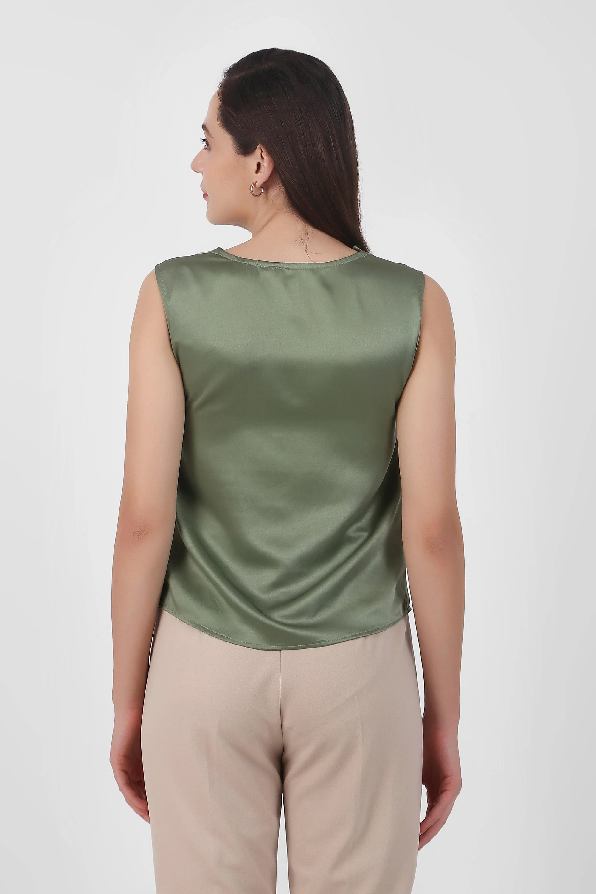Drapey Cowl Neck Sleevless Top, Sage Green - Image 3