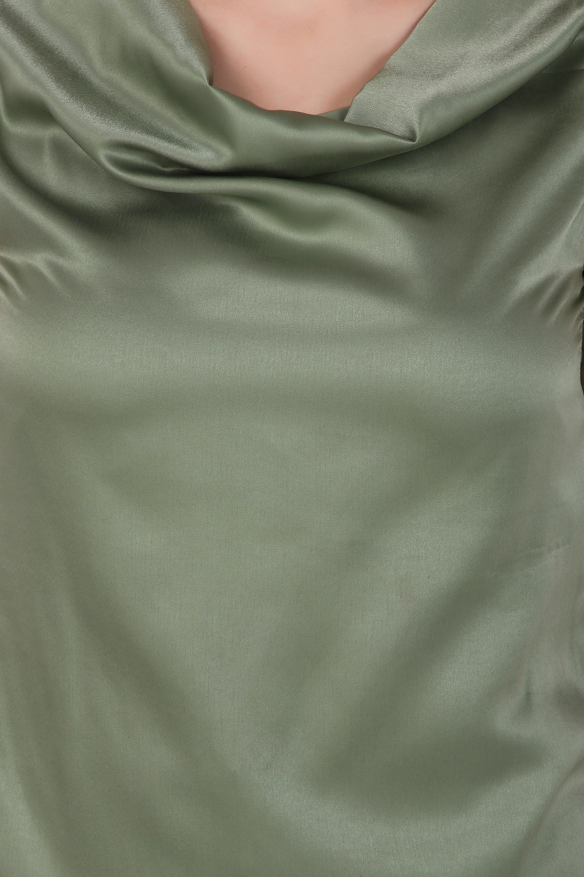 Drapey Cowl Neck Sleevless Top, Sage Green - Image 4