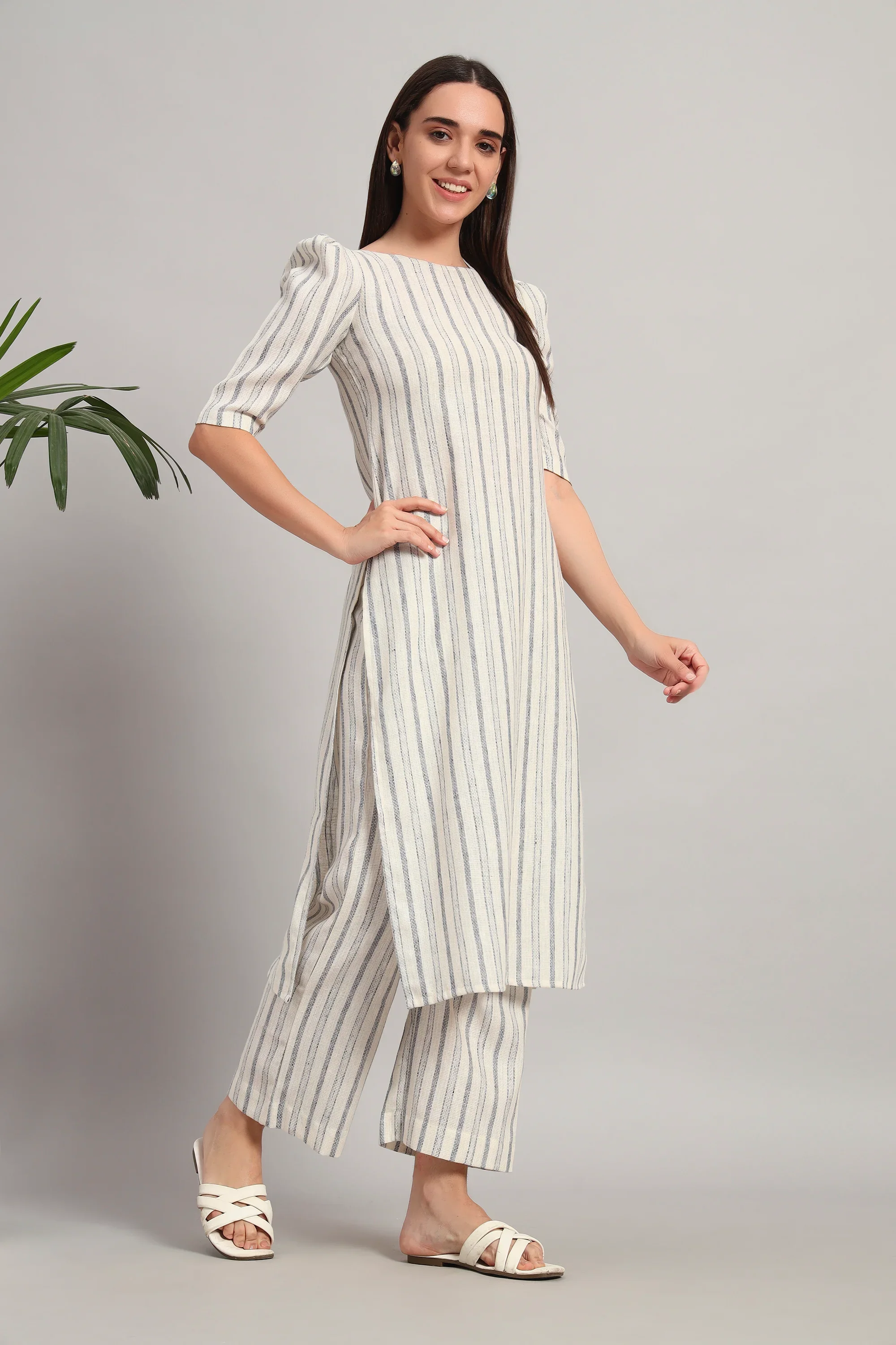 Dufftar Diaries Kurta Set, Beige Stripes - Image 4