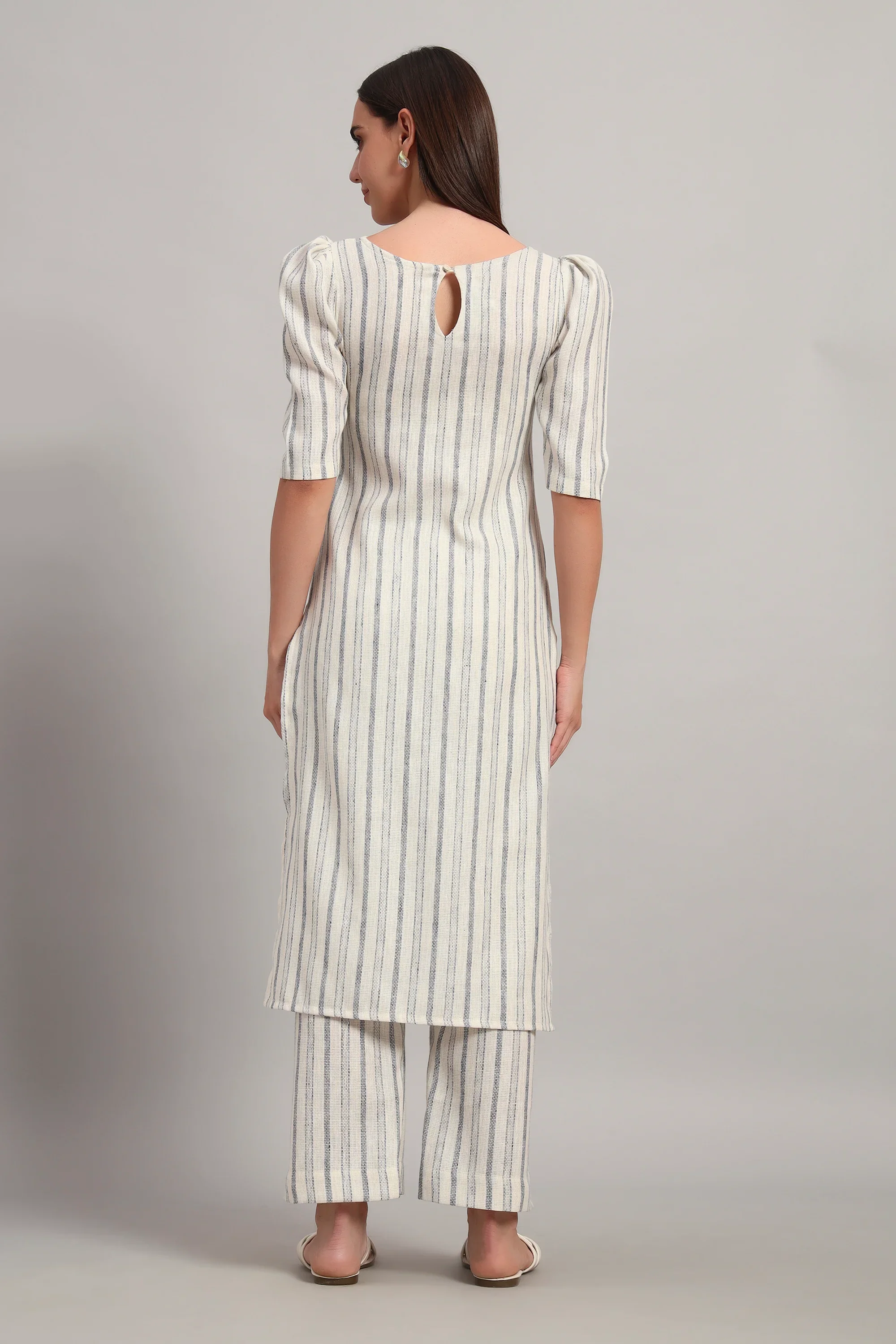 Dufftar Diaries Kurta Set, Beige Stripes - Image 7