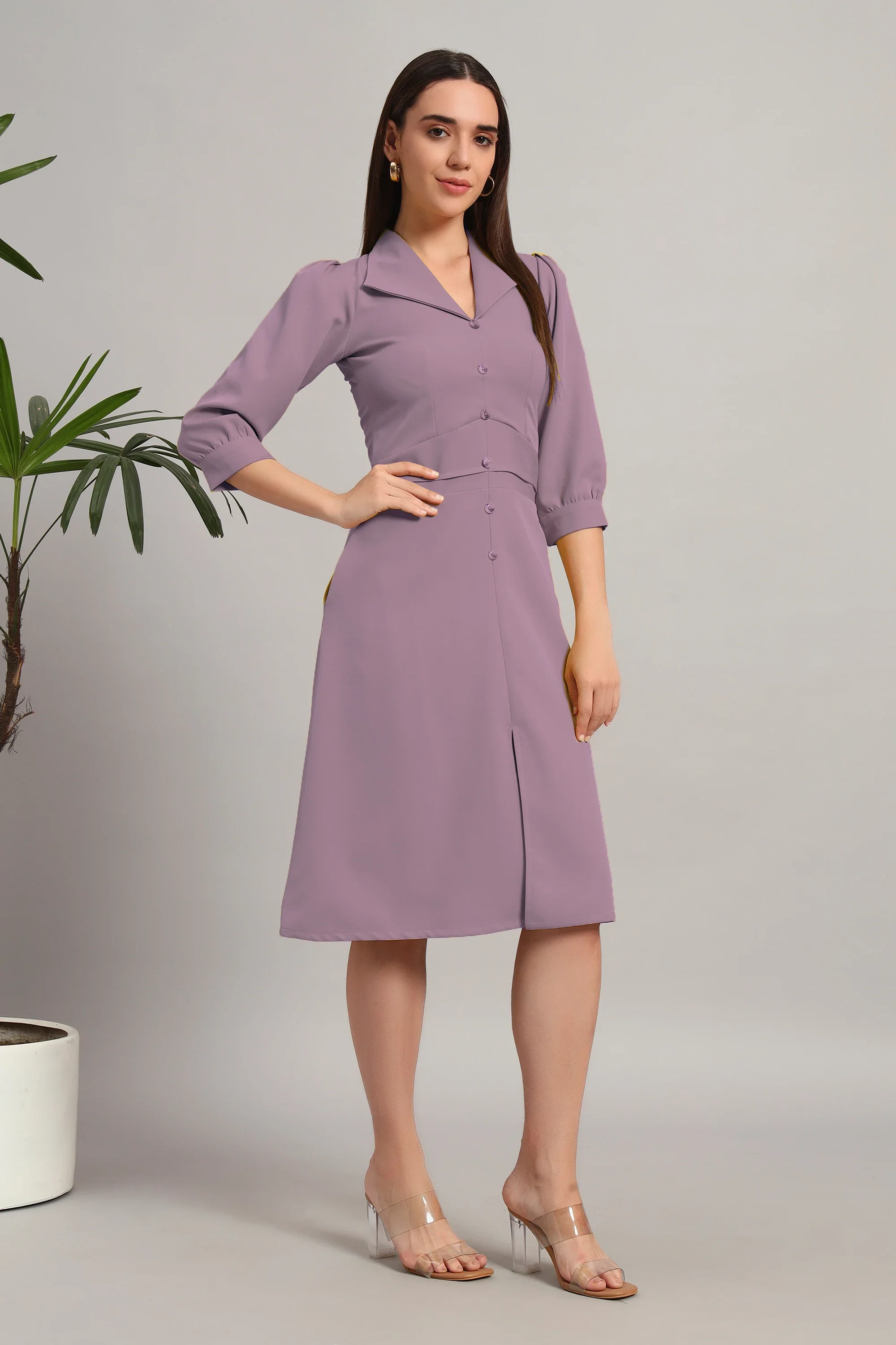 Dusty Blush Pink, Full Sleeves Midi Dress - Image 4