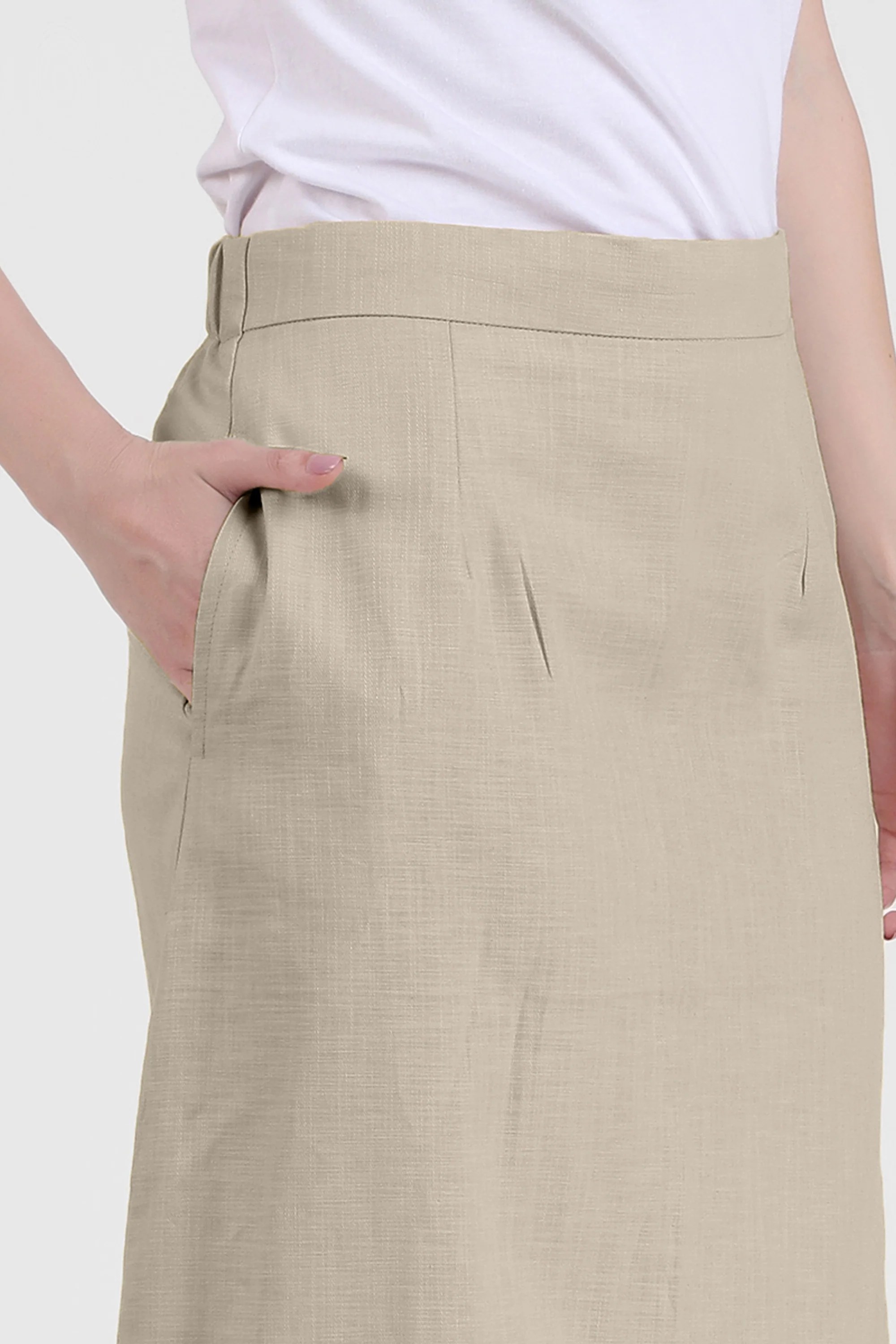Elegant Linen Blend Midi Skirt, Beige - Image 6