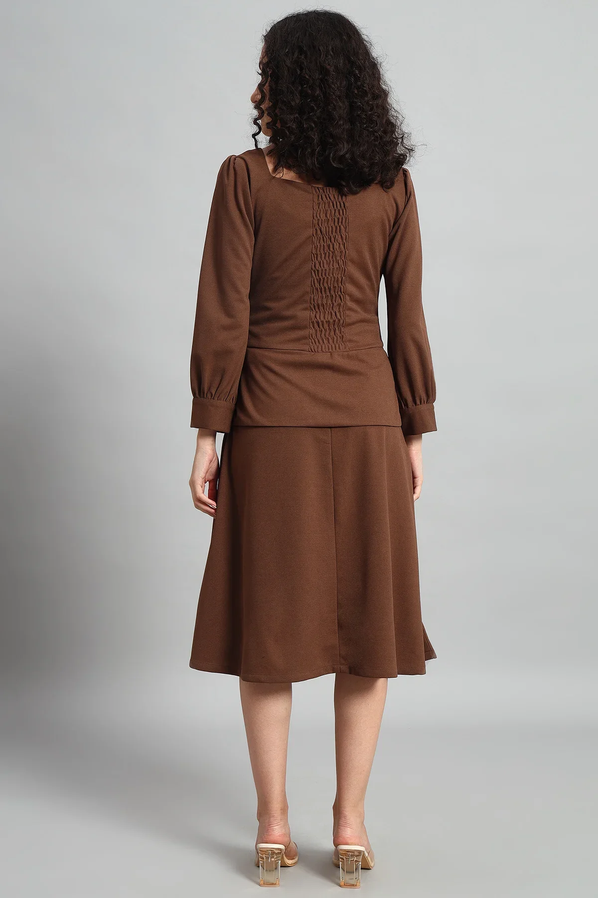 Flare of Grace Skirt Co-ord Set, Brown - Image 7