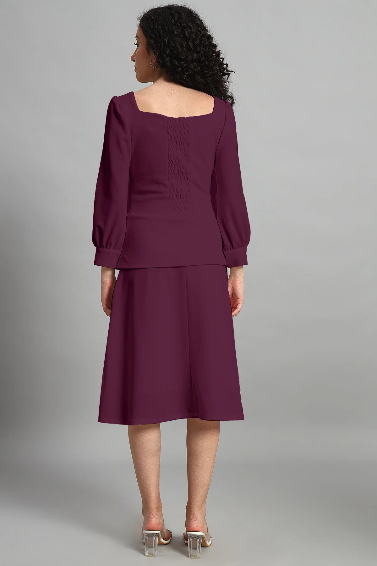 Flare of Grace Skirt Co-ord Set, Plum - Image 4