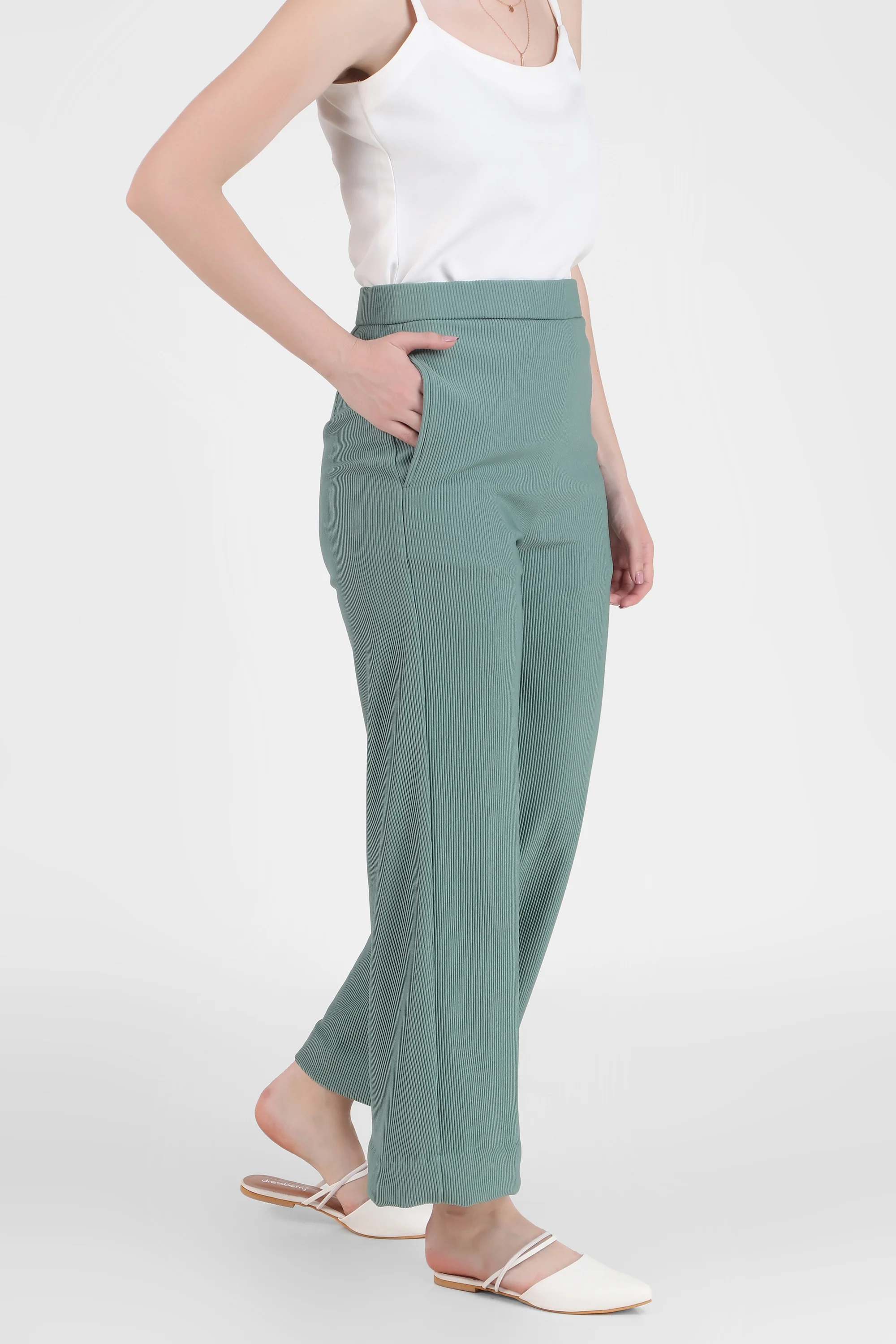 Front Open Style Blazer with Flowing Trousers, Sea Green - Image 10