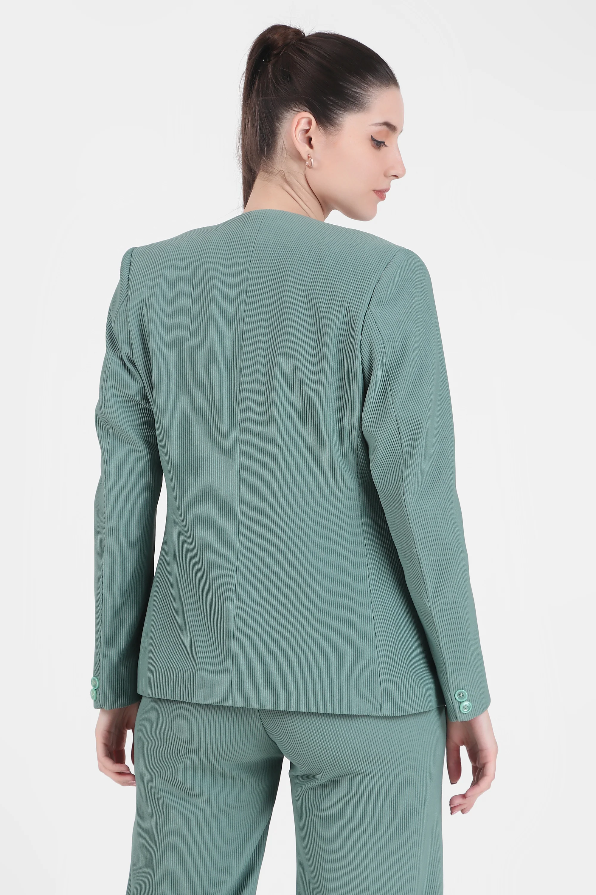 Front Open Style Blazer with Flowing Trousers, Sea Green - Image 6