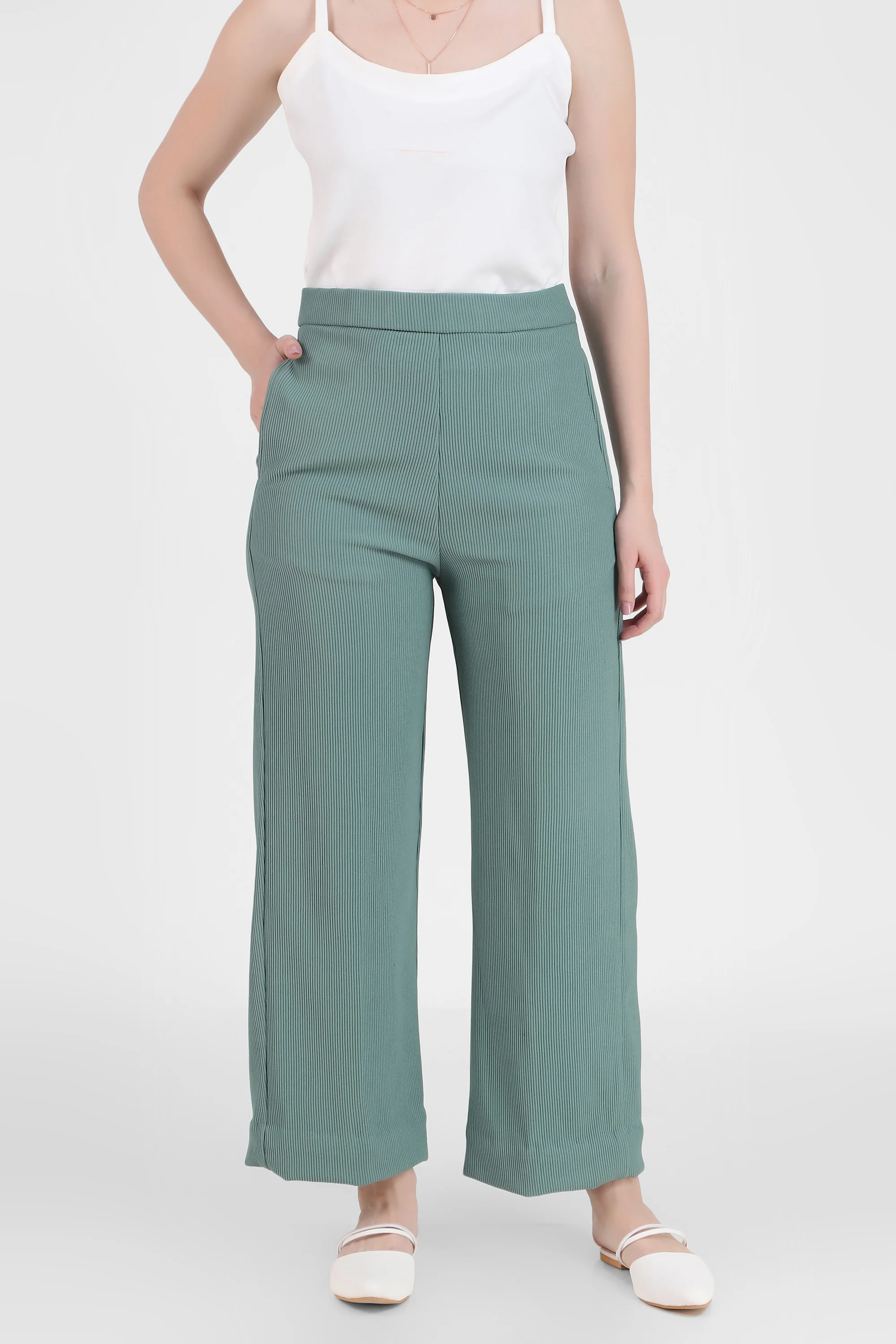 Front Open Style Blazer with Flowing Trousers, Sea Green - Image 9
