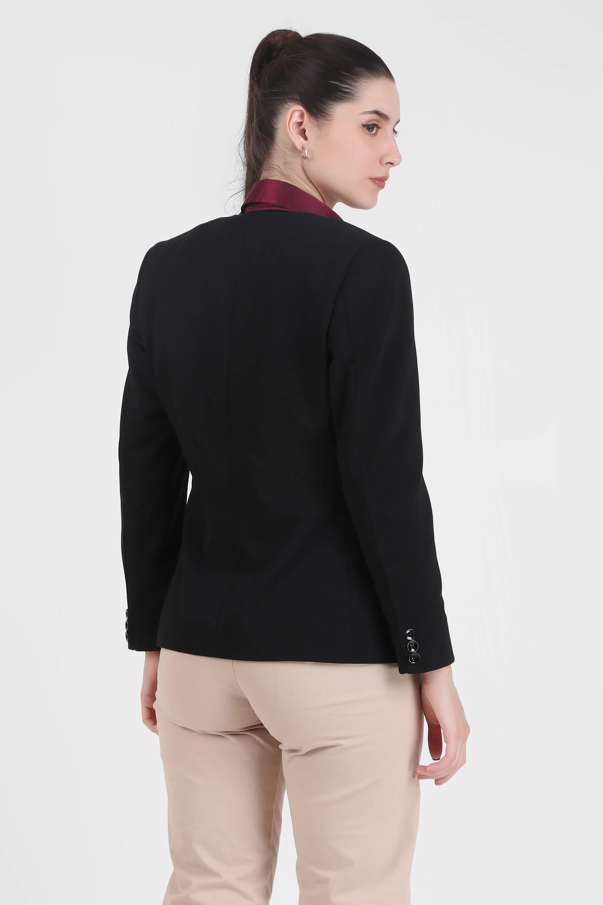 Front Open Style Stretch Crepe Blazer, Black - Image 4