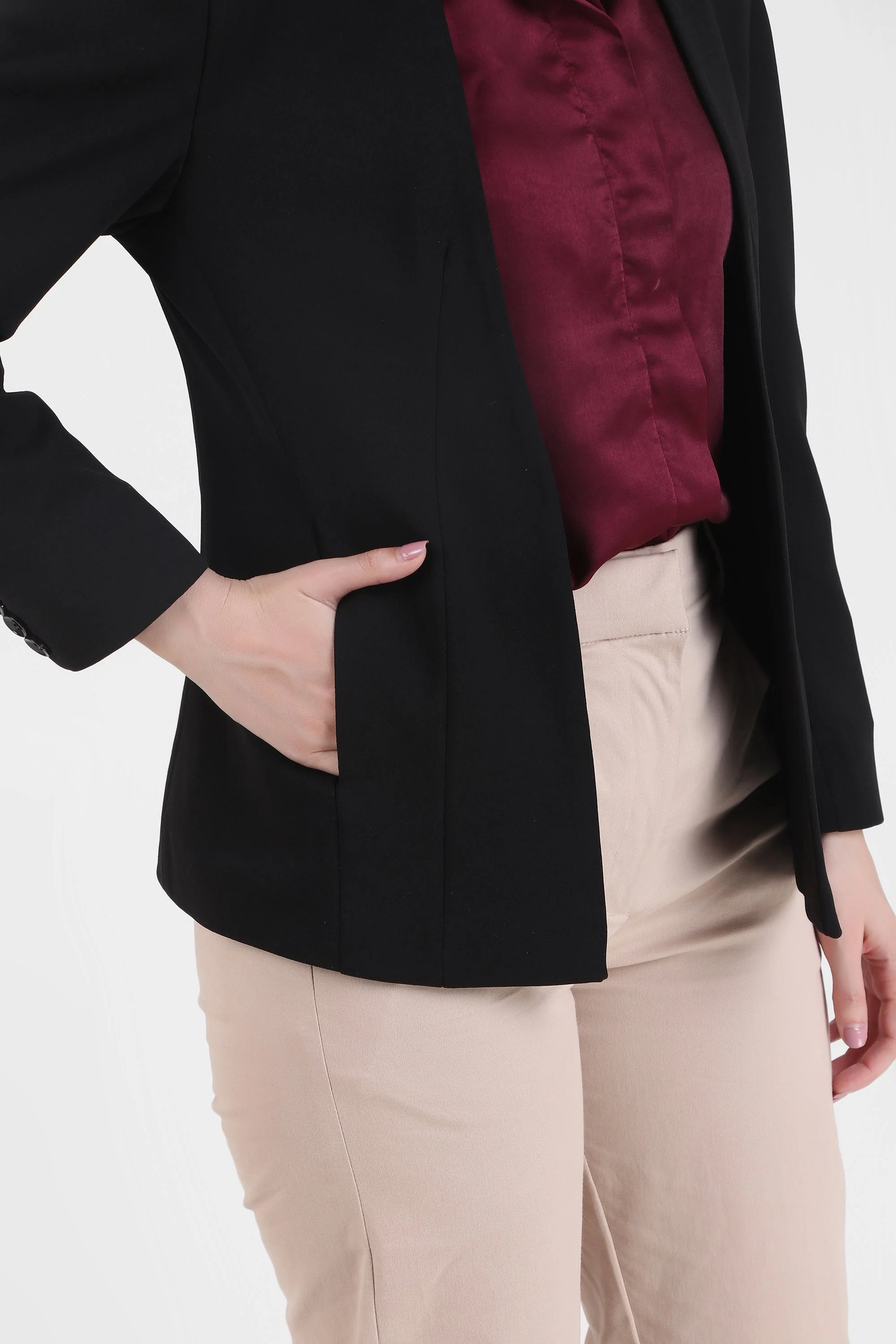Front Open Style Stretch Crepe Blazer, Black - Image 5