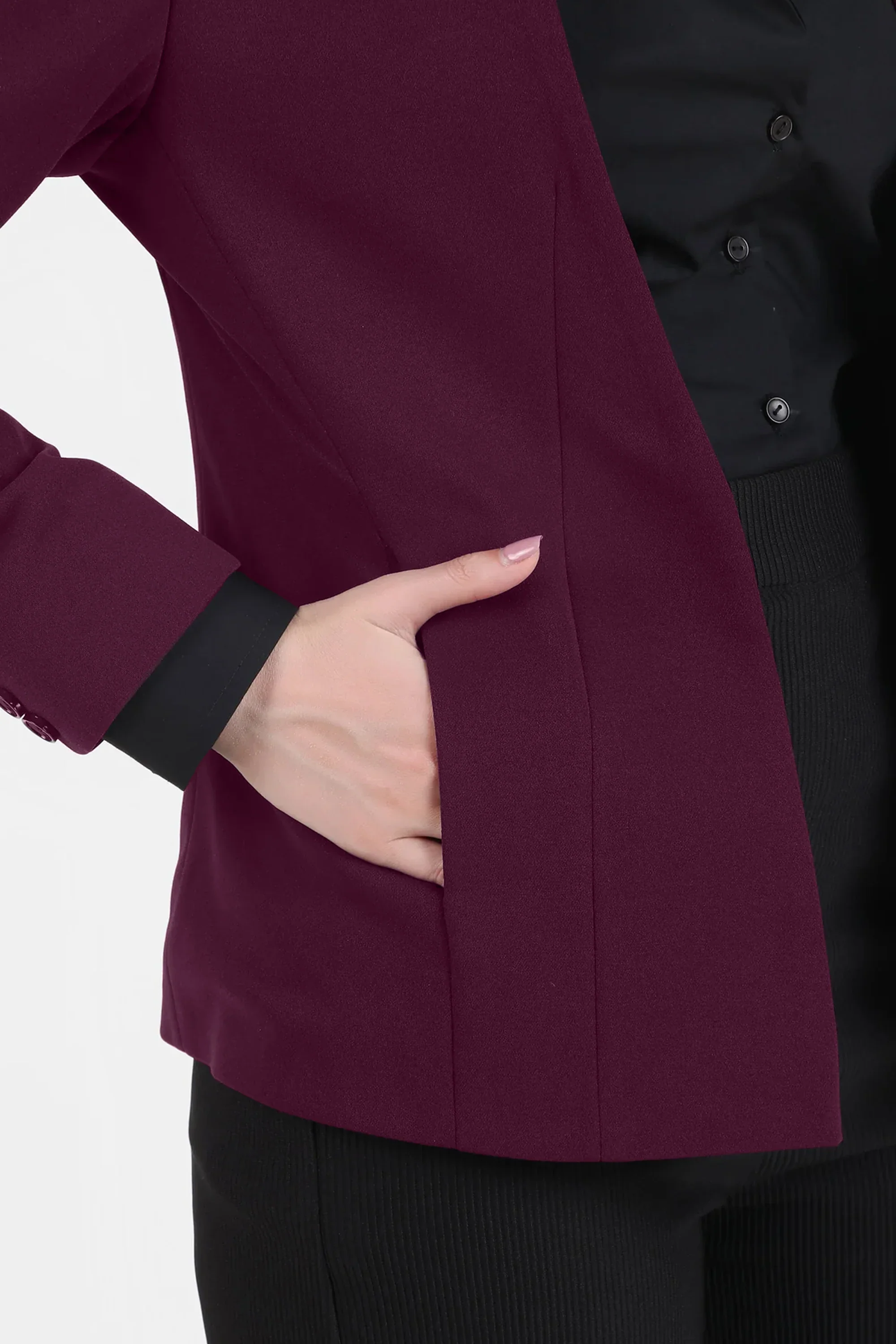 Front Open Style Stretch Crepe Blazer, Plum - Image 5
