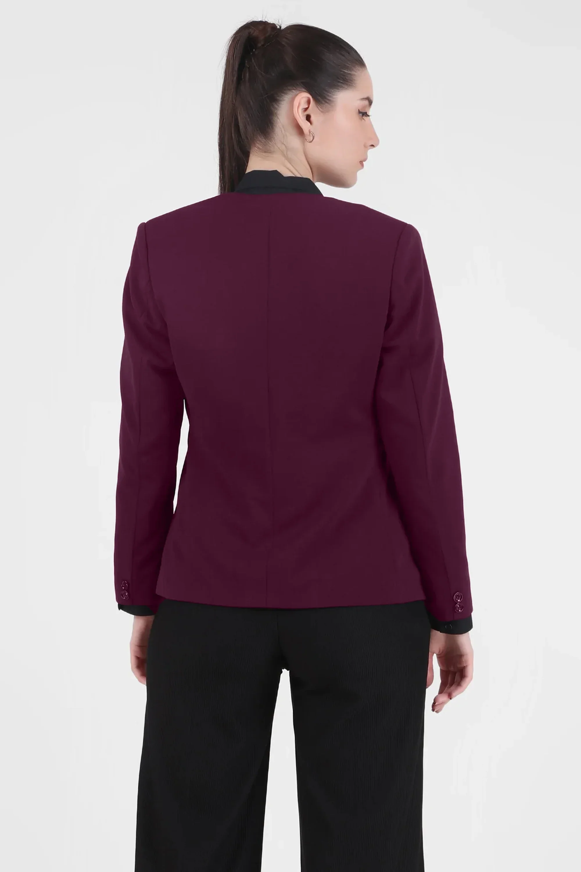 Front Open Style Stretch Crepe Blazer, Plum - Image 6