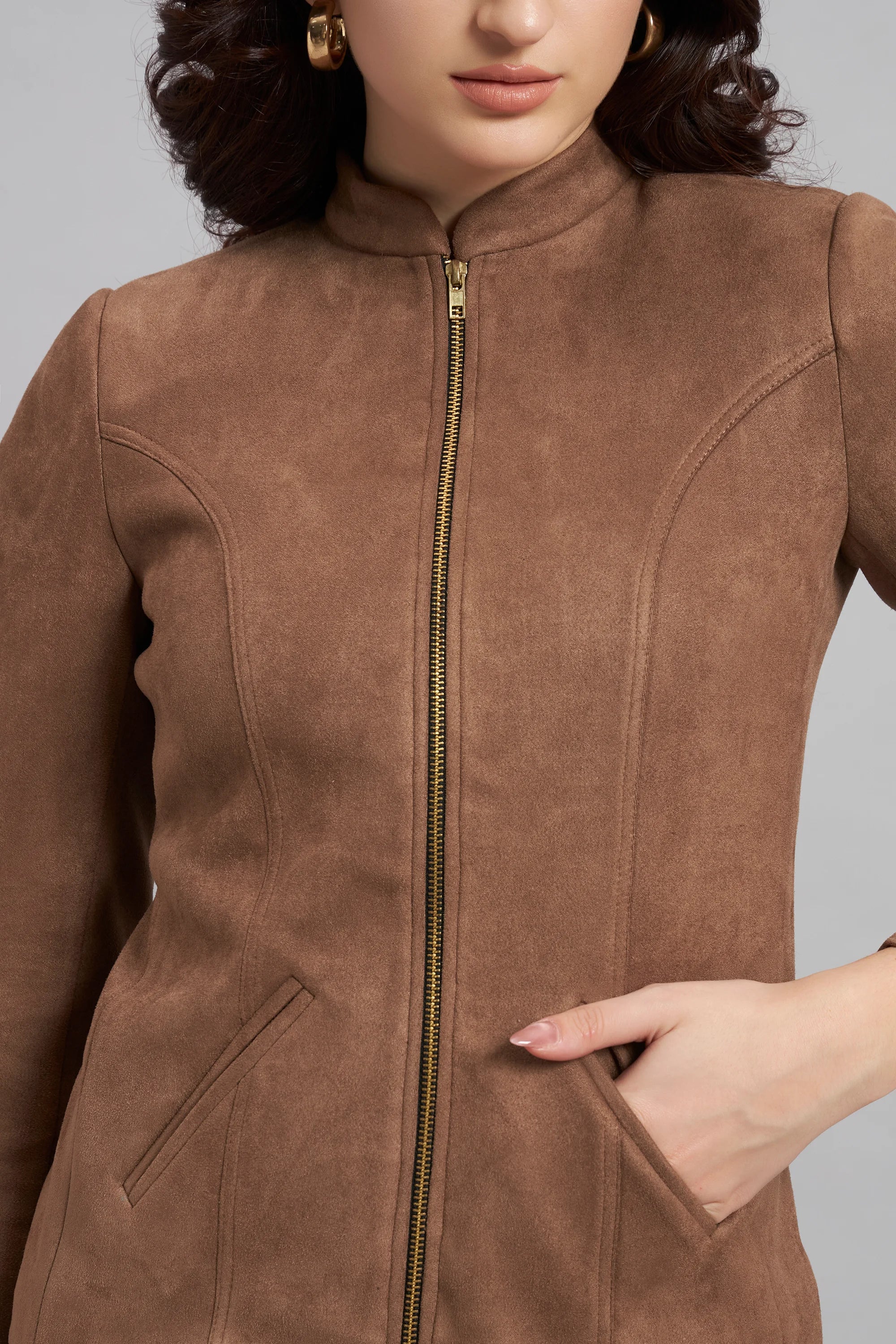 Grace with Grit Suede Jacket Trouser Co-ord, Brown - Image 5