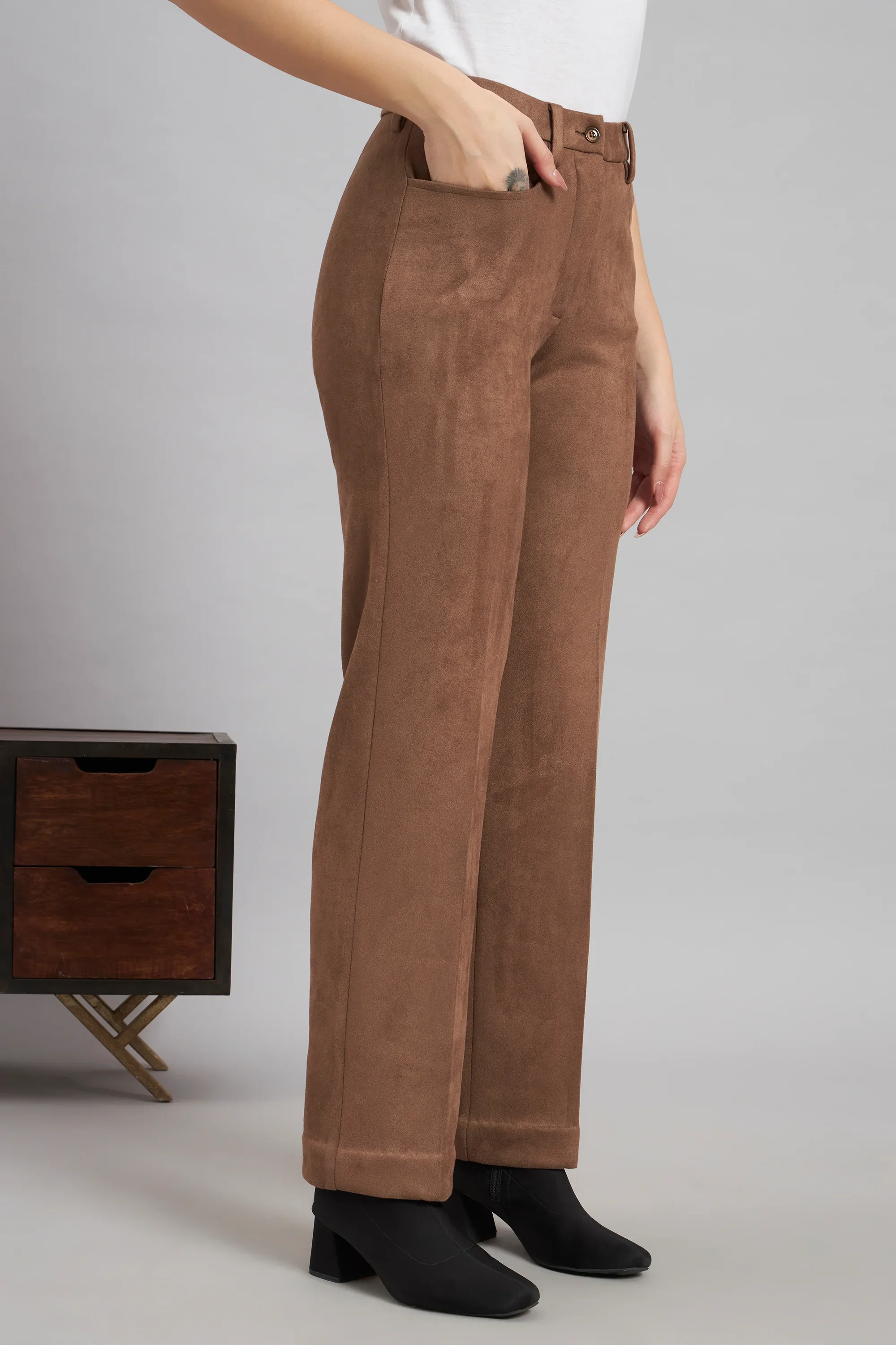 Grace with Grit Suede Jacket Trouser Co-ord, Brown - Image 8