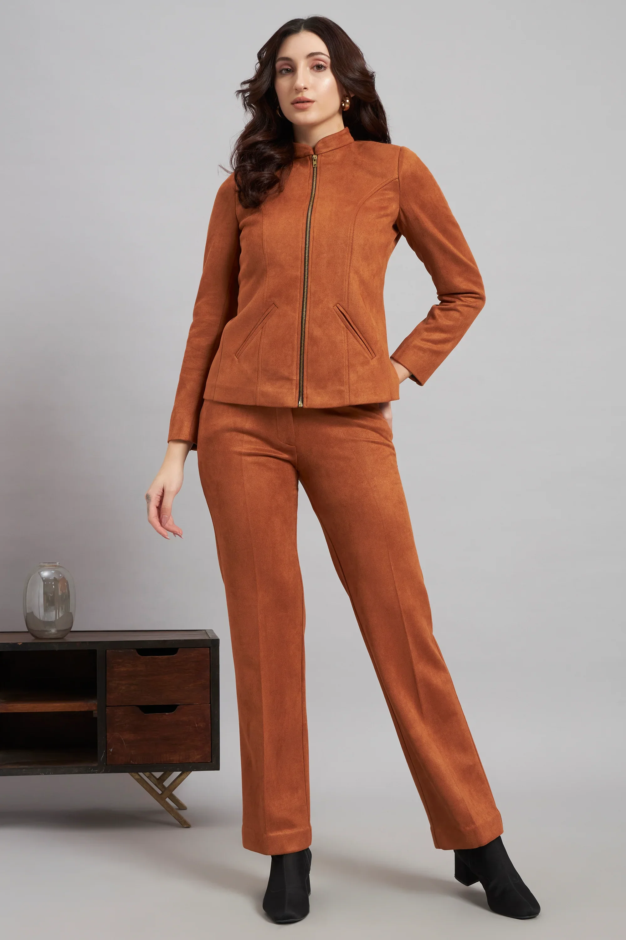 Grace with Grit Suede Jacket Trouser Co-ord, Tan - Image 3