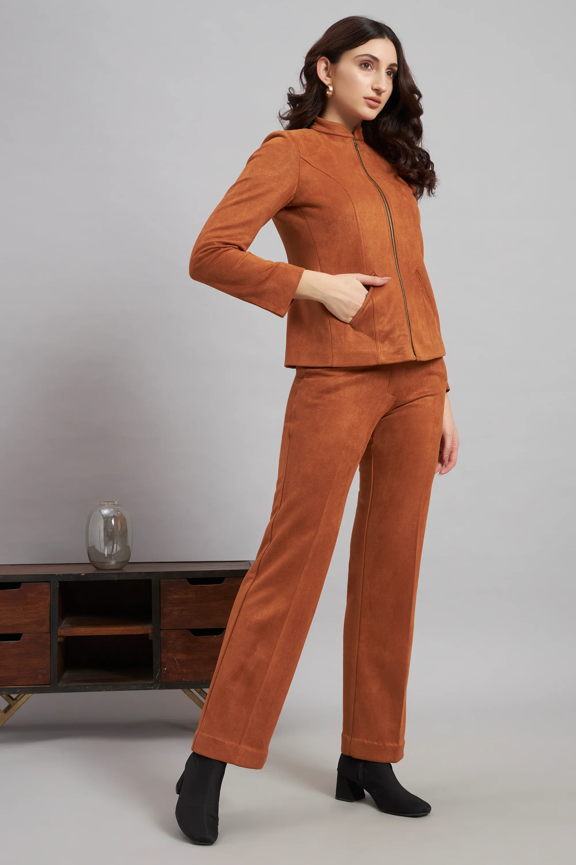 Grace with Grit Suede Jacket Trouser Co-ord, Tan - Image 4