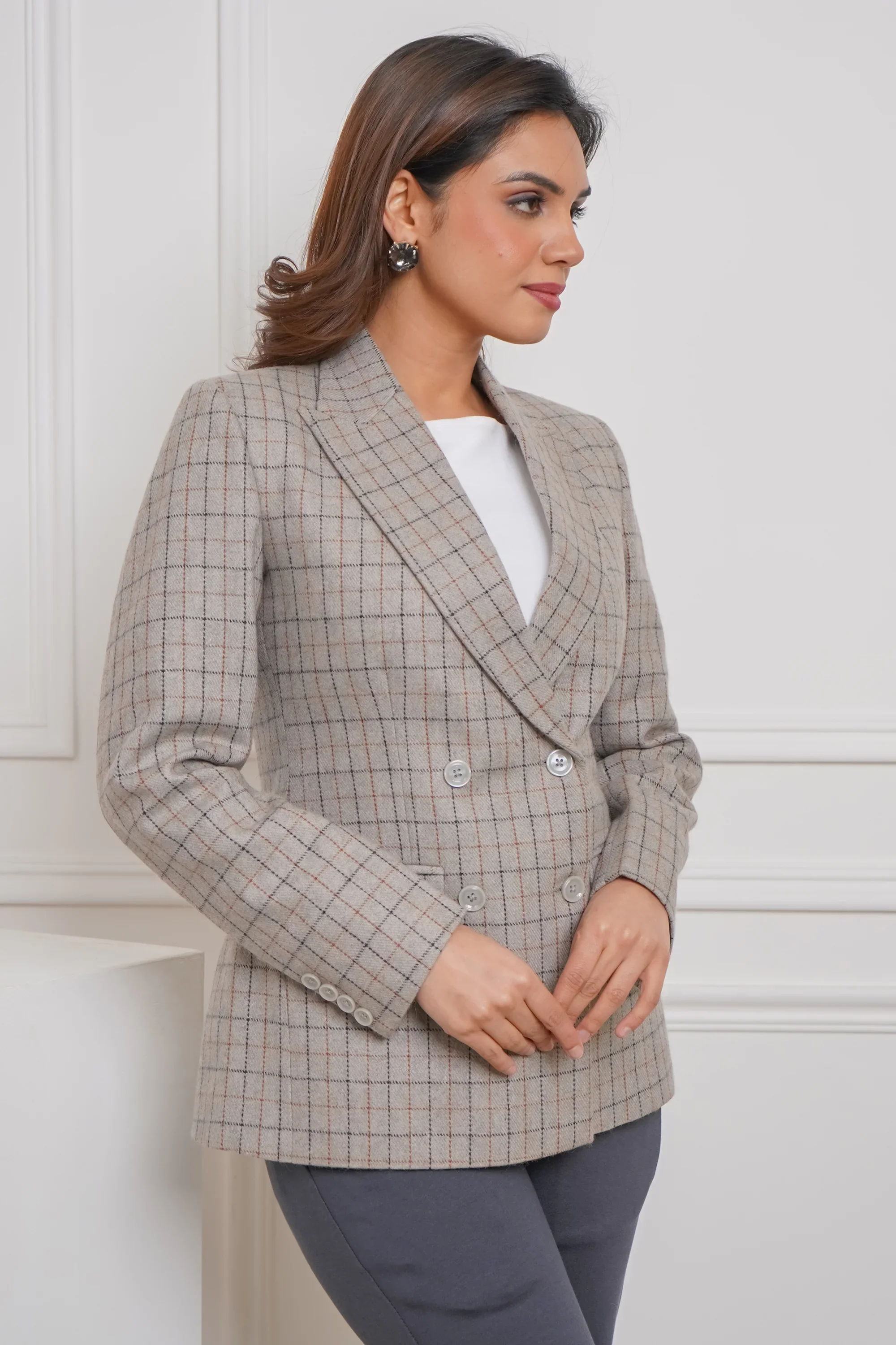 Gray Glam Commander, Plaid Wool Blazer - Image 6