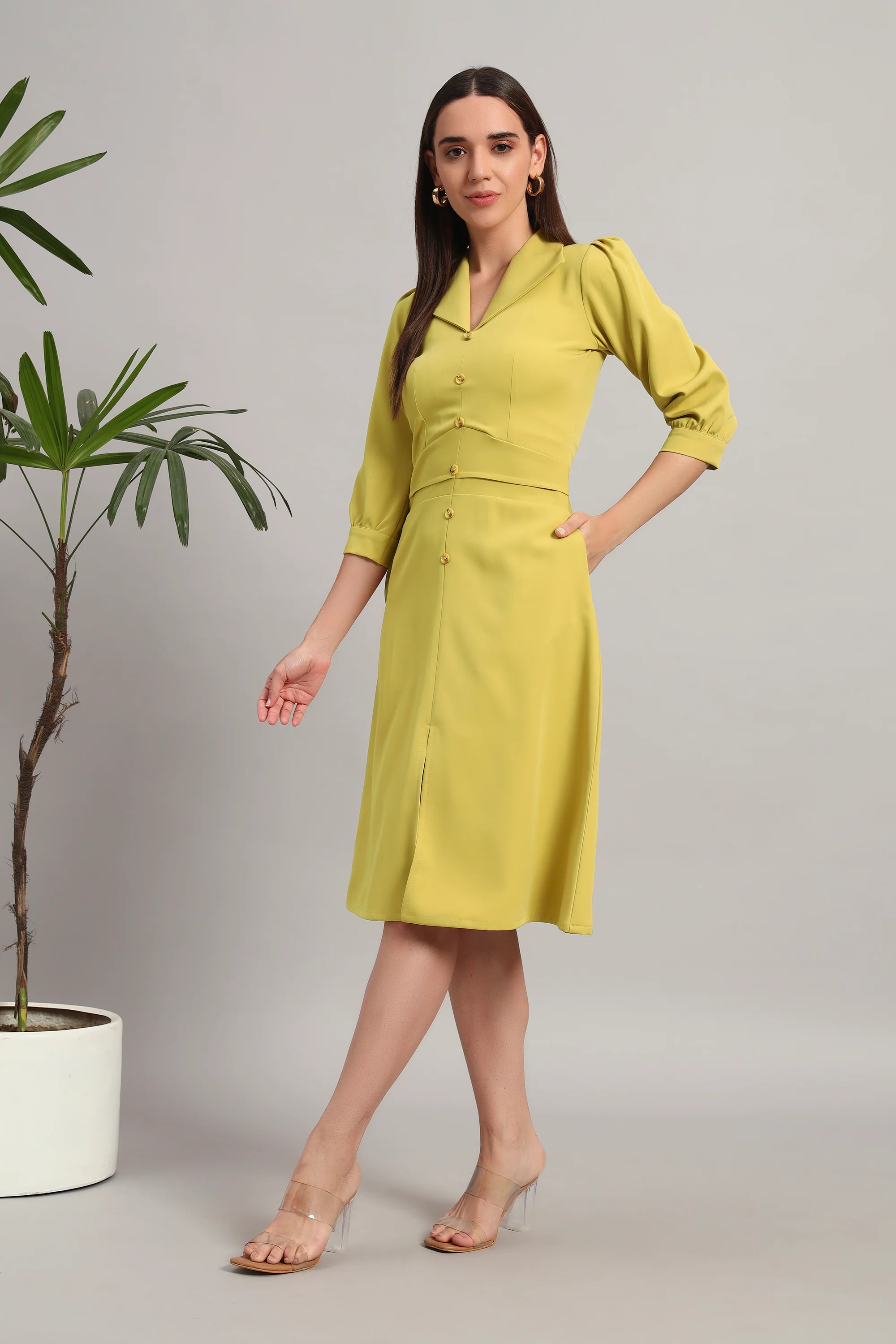 Lime Light, Full Sleeves Midi Dress - Image 3