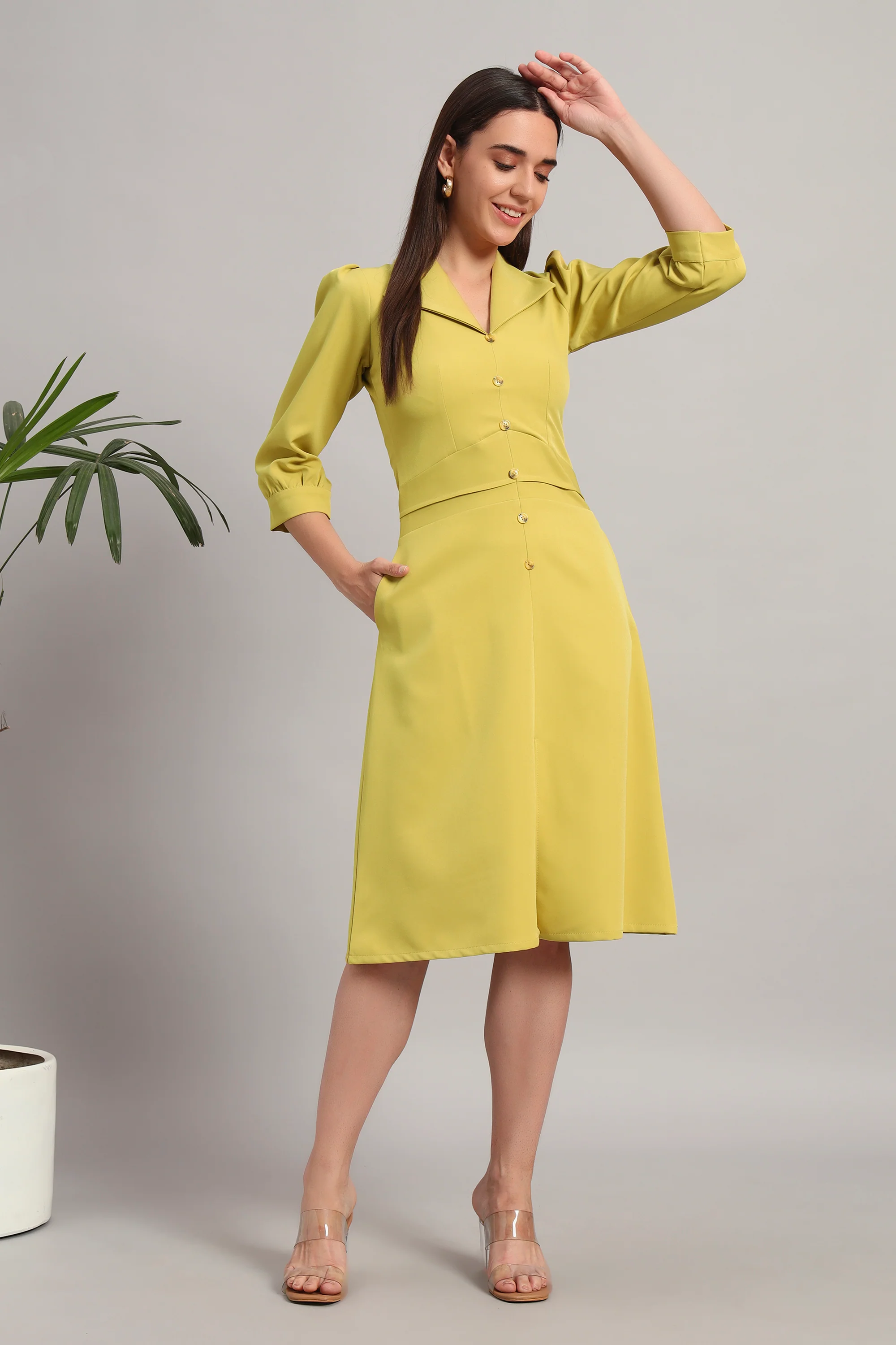 Lime Light, Full Sleeves Midi Dress - Image 4
