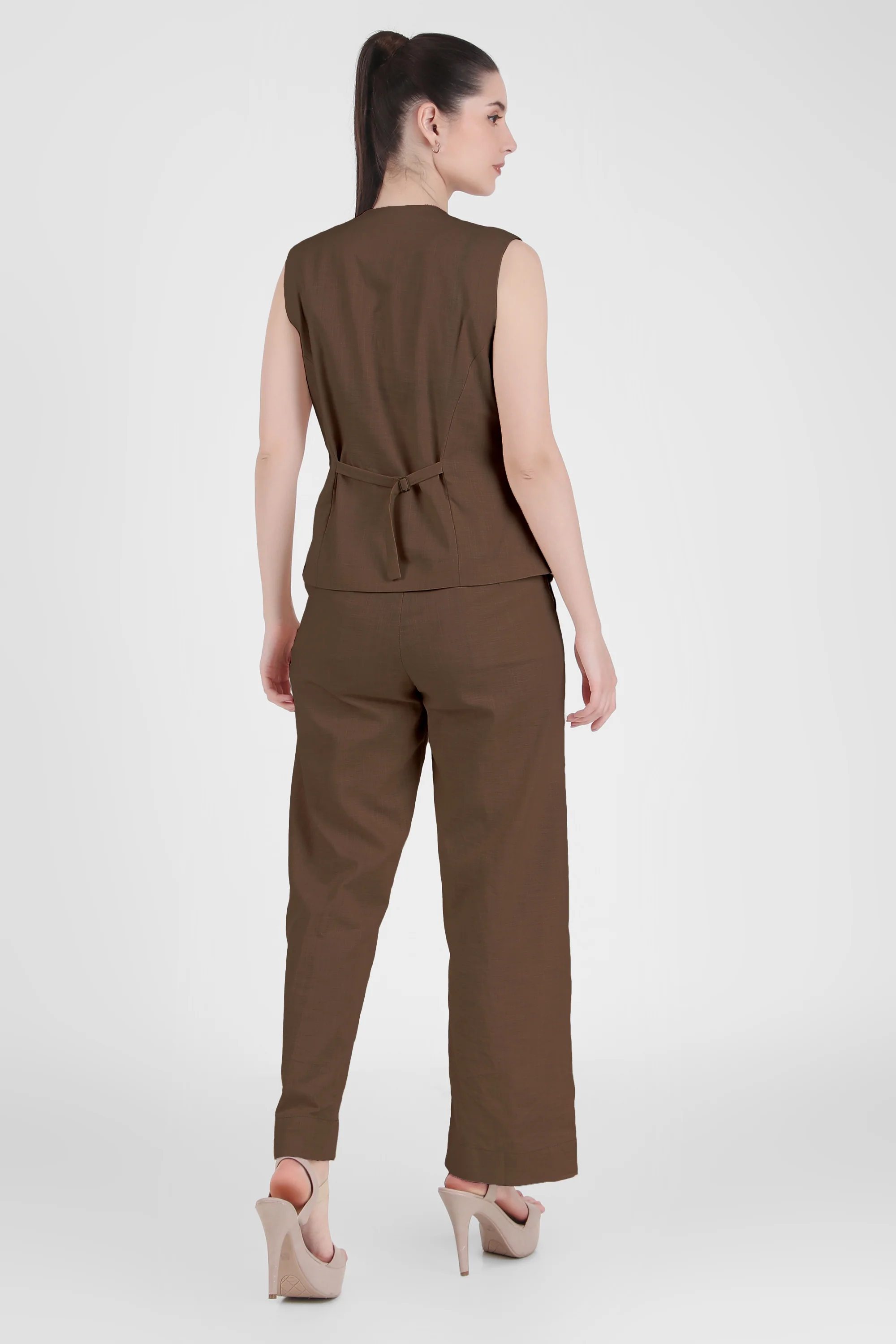 Linen Blend, Waistcoat And Trousers Co-ord Set - Taupe - Image 4
