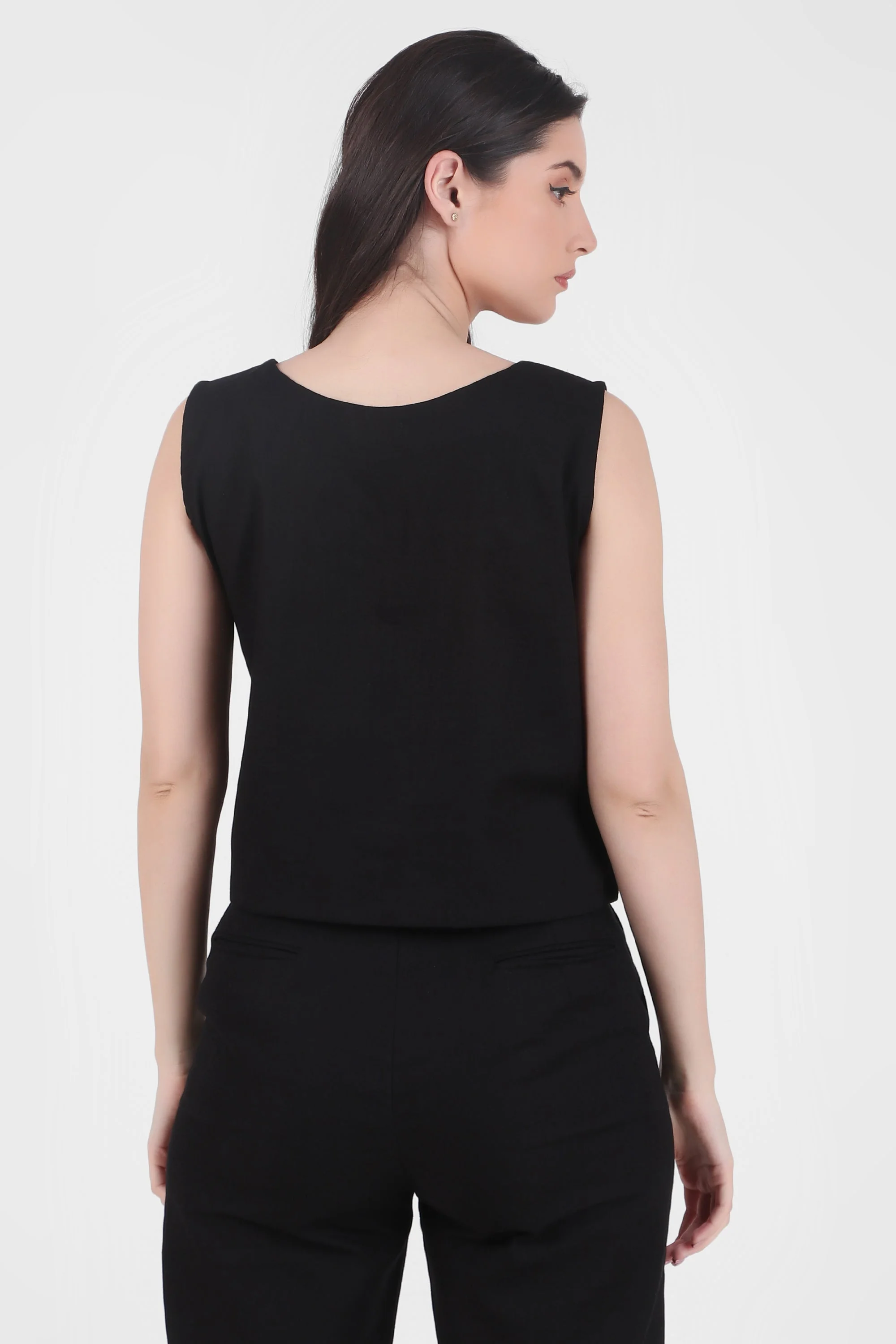 Linen Square Neck Tank, Black - Image 4