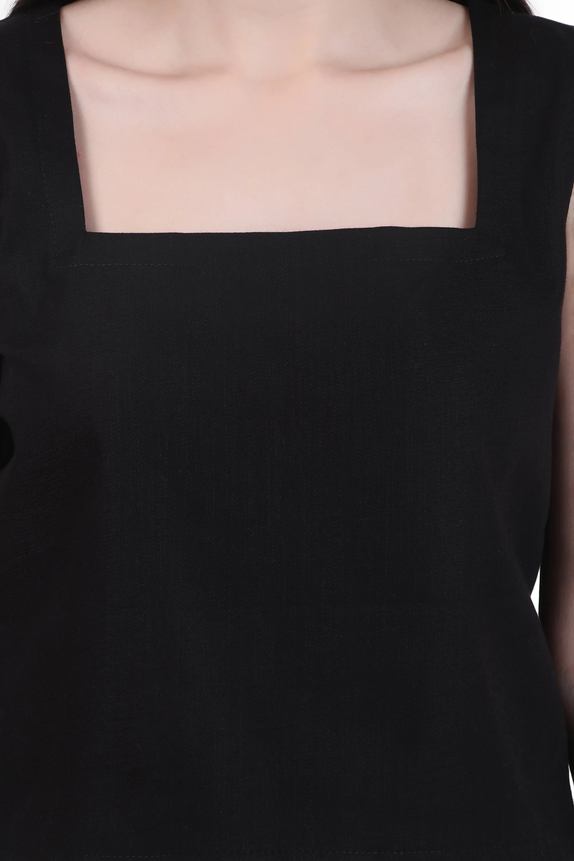 Linen Square Neck Tank, Black - Image 5