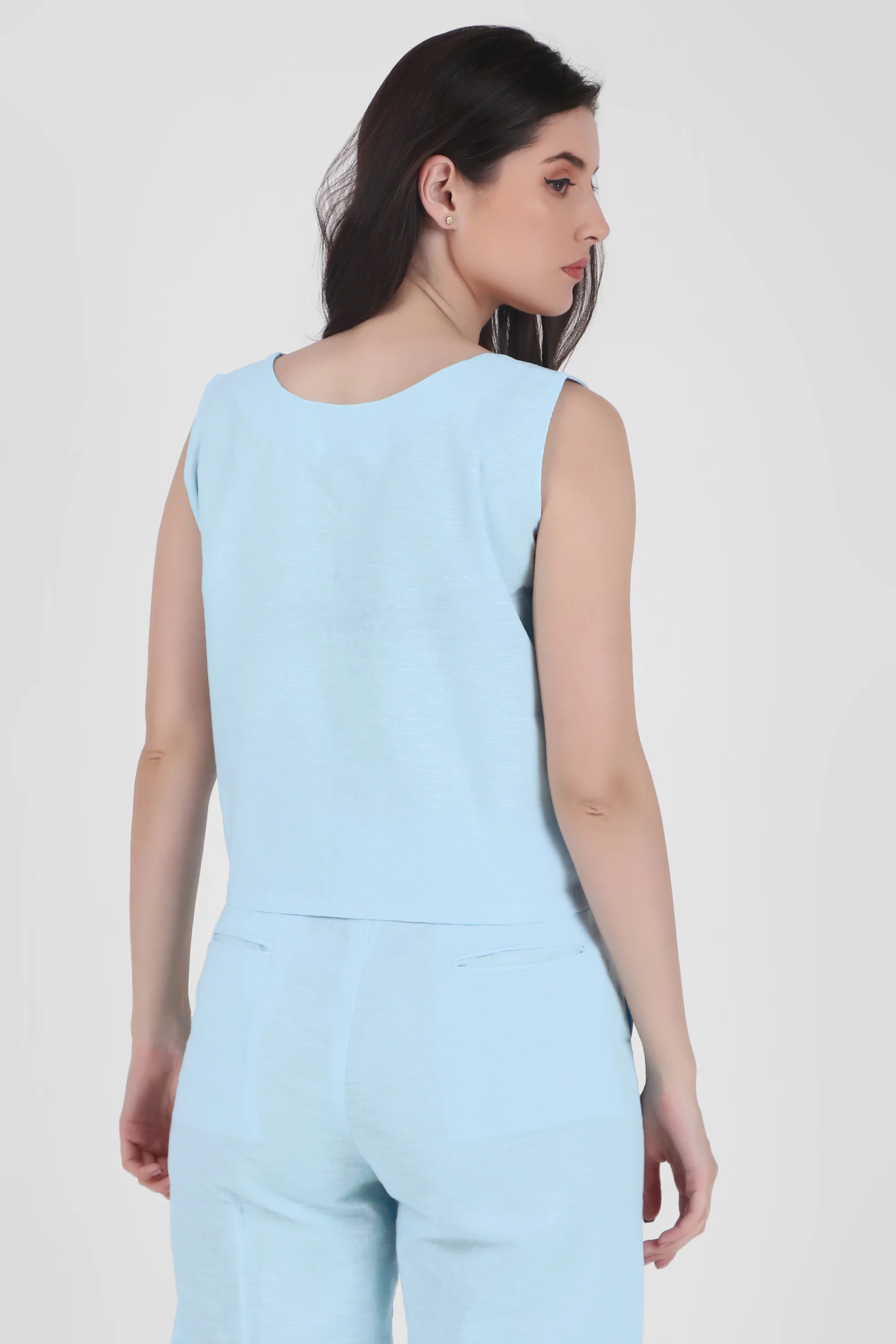 Linen Square Neck Tank, Sky Blue - Image 4