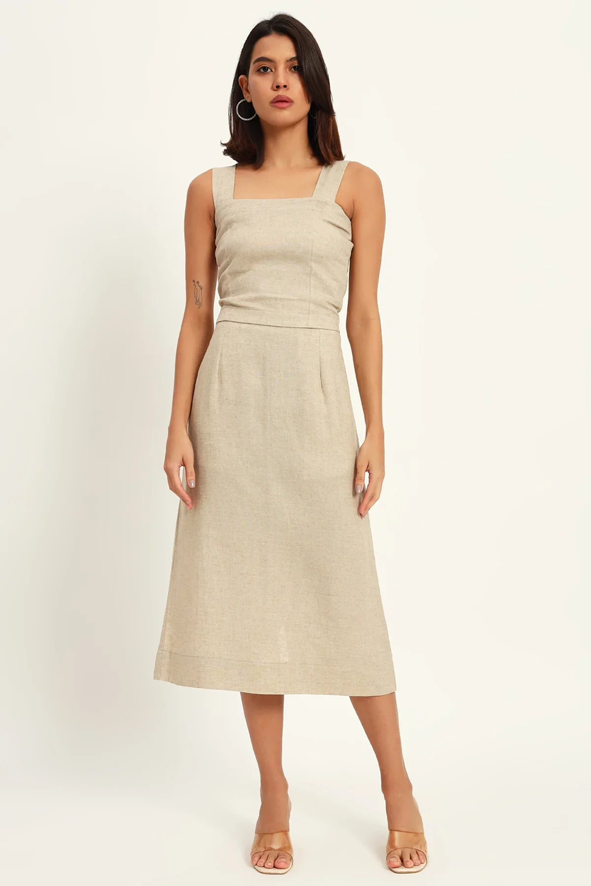 Luxe Linen Trio Jacket with Skirt Co-ord Set, Beige - Image 3