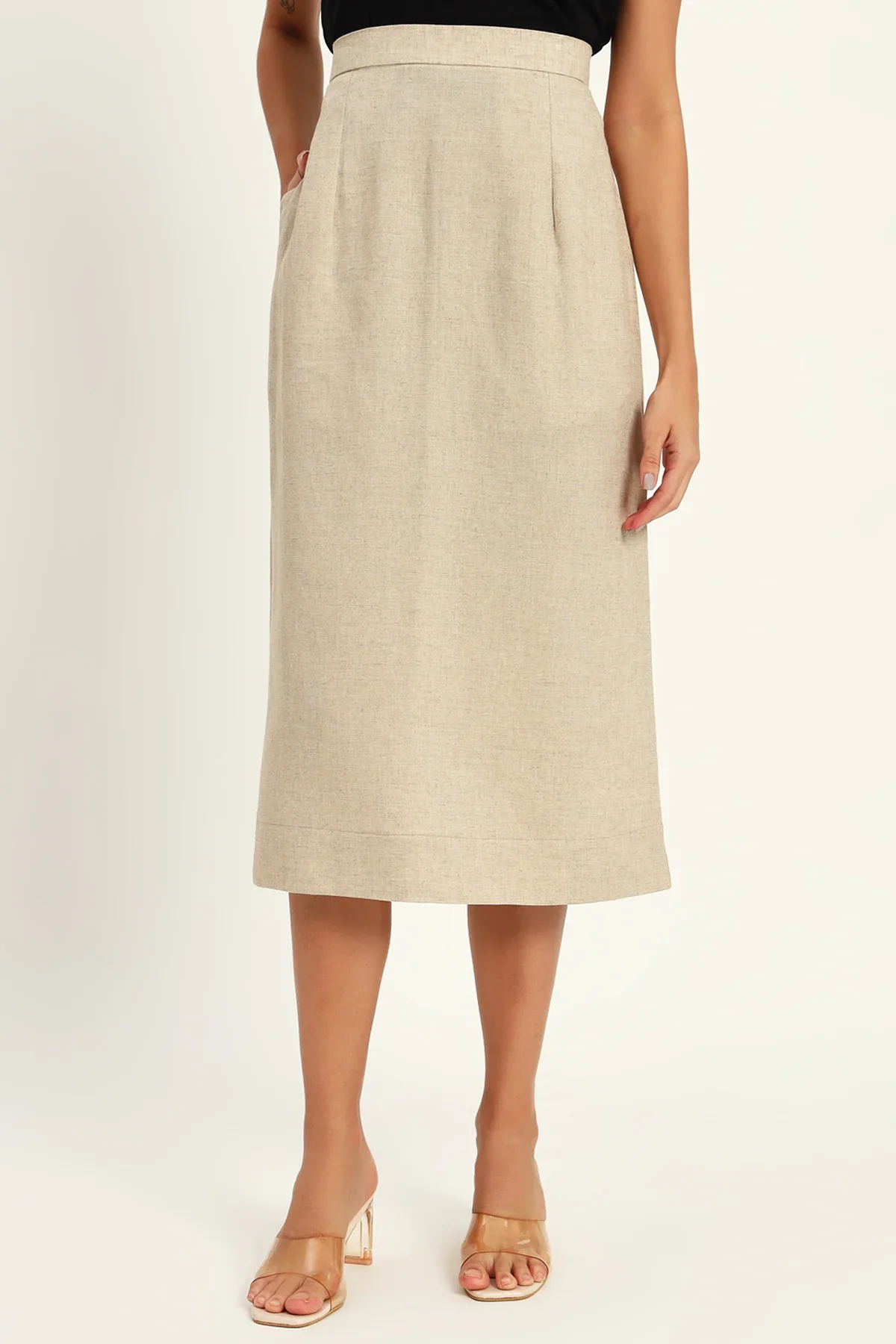 Luxe Linen Trio Jacket with Skirt Co-ord Set, Beige - Image 7